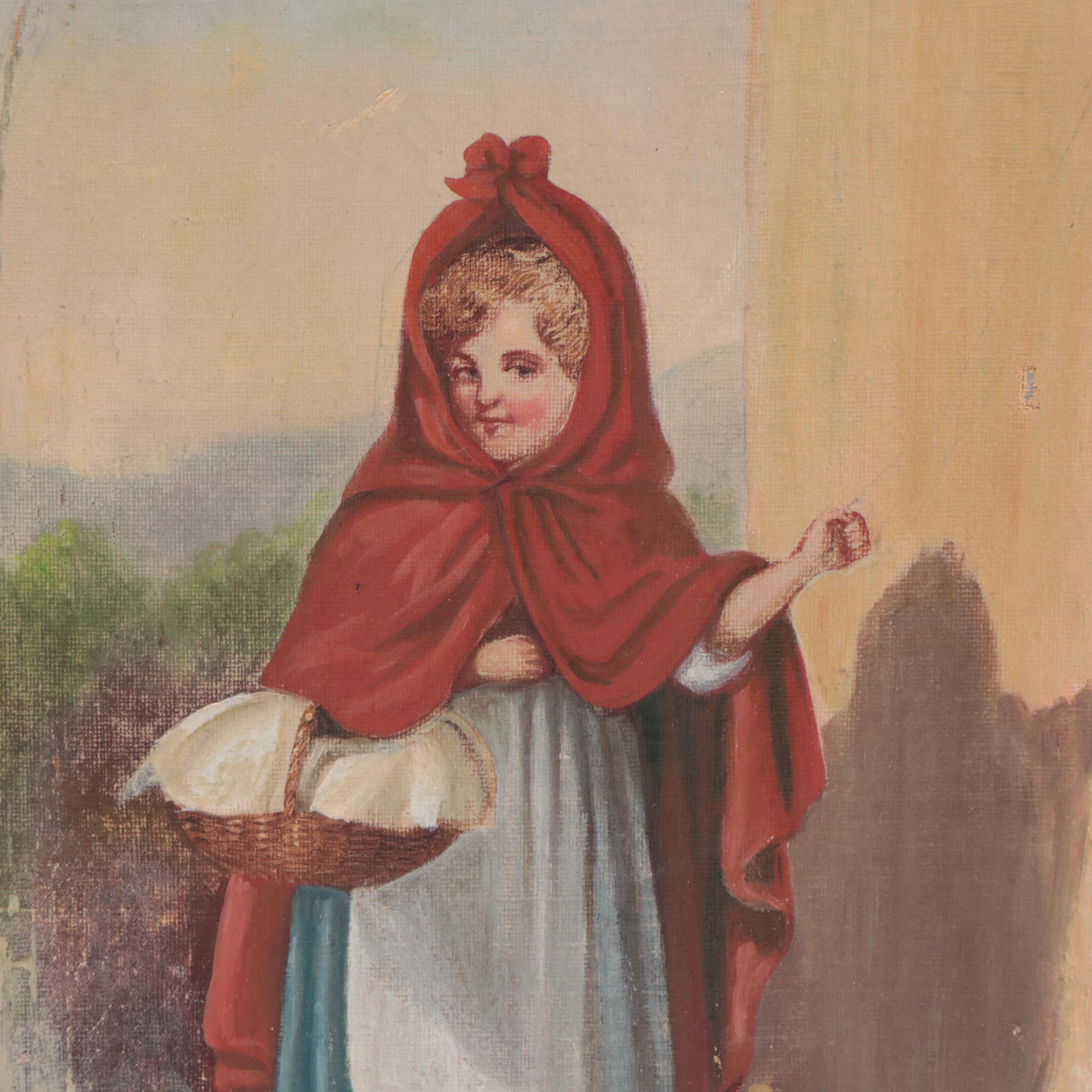 American Folk Art Oil Painting of Little Red Riding Hood, 1868-1874