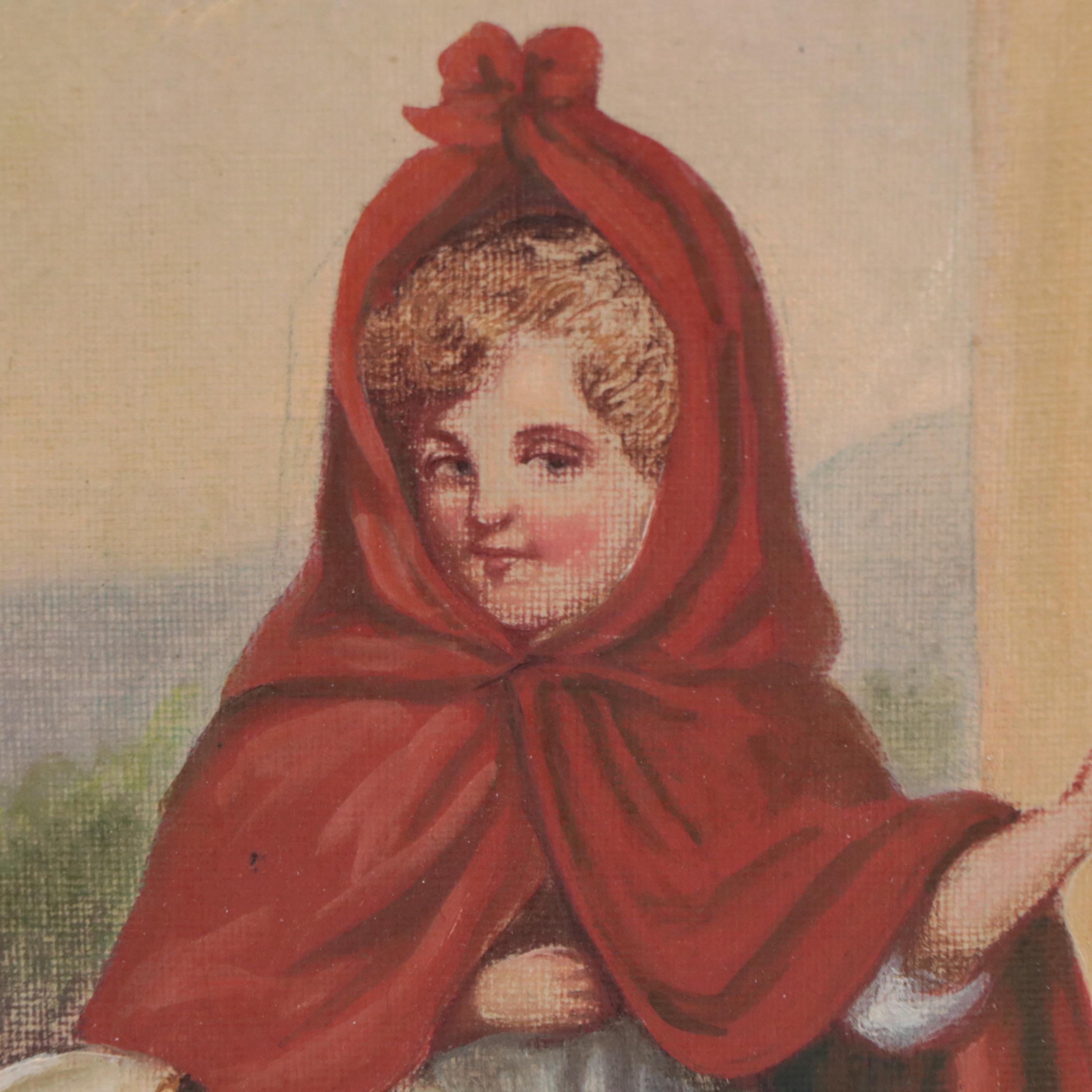 American Folk Art Oil Painting of Little Red Riding Hood, 1868-1874