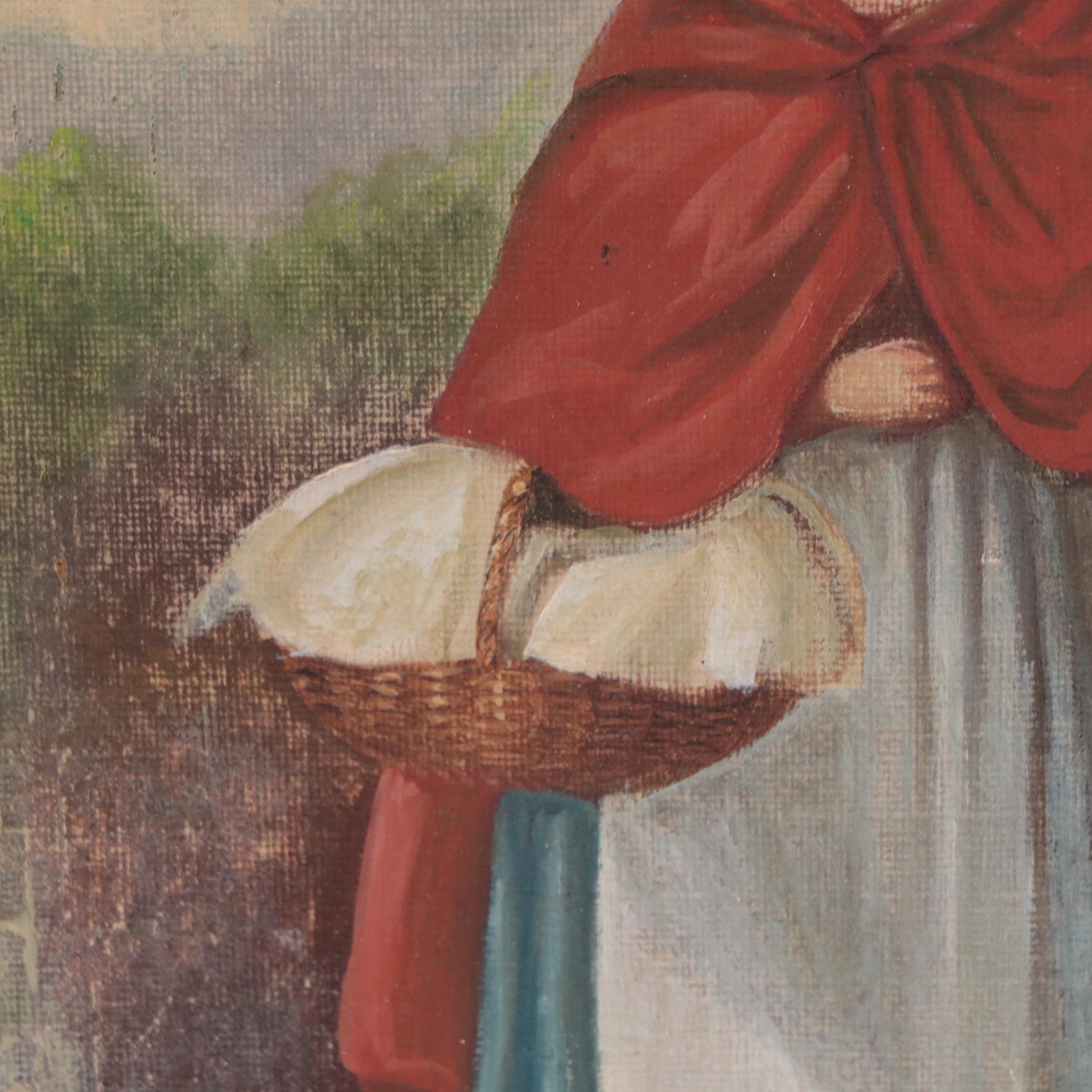 American Folk Art Oil Painting of Little Red Riding Hood, 1868-1874