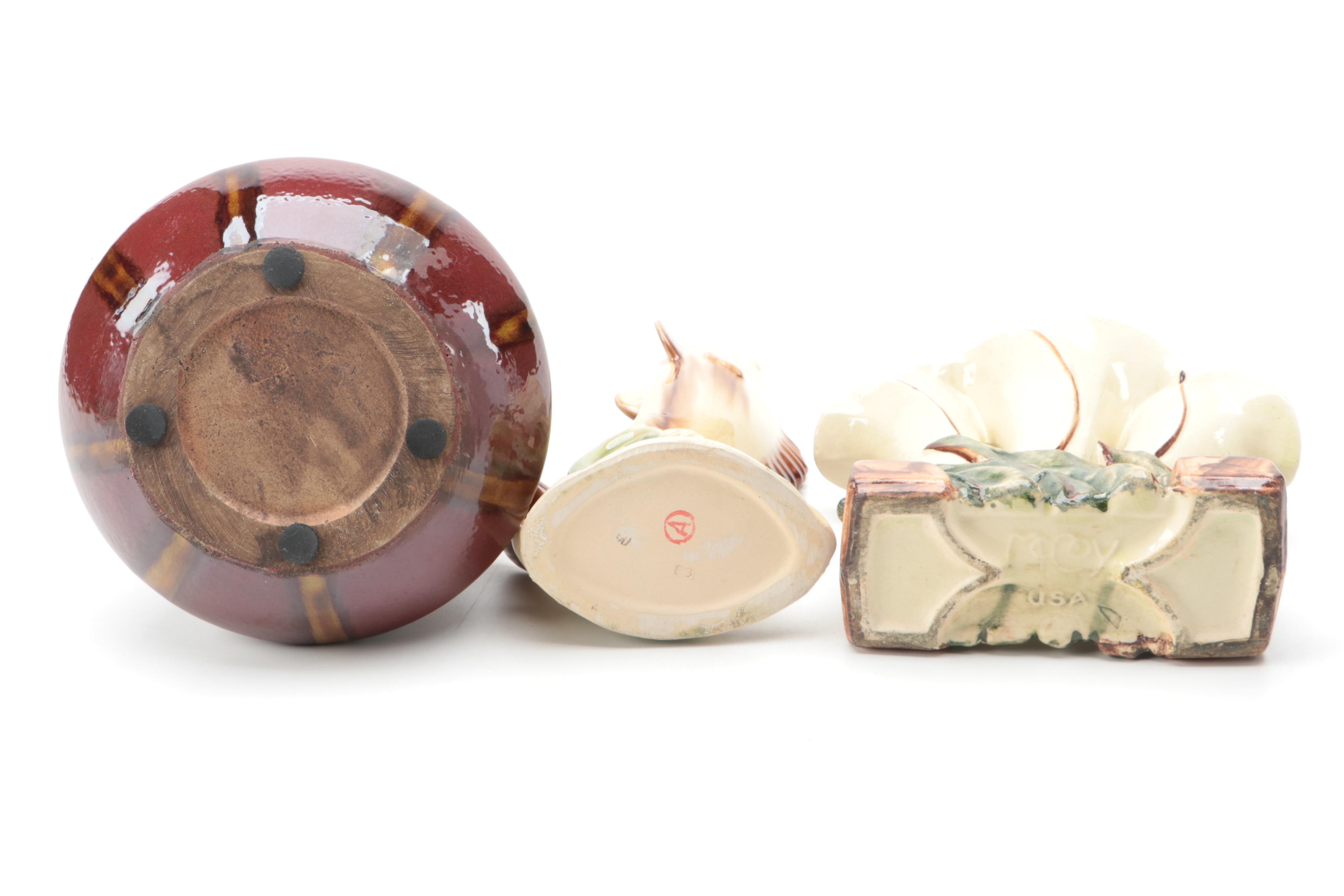 McCoy Lily Vase with Drip Glaze Vase and Fish Figurine