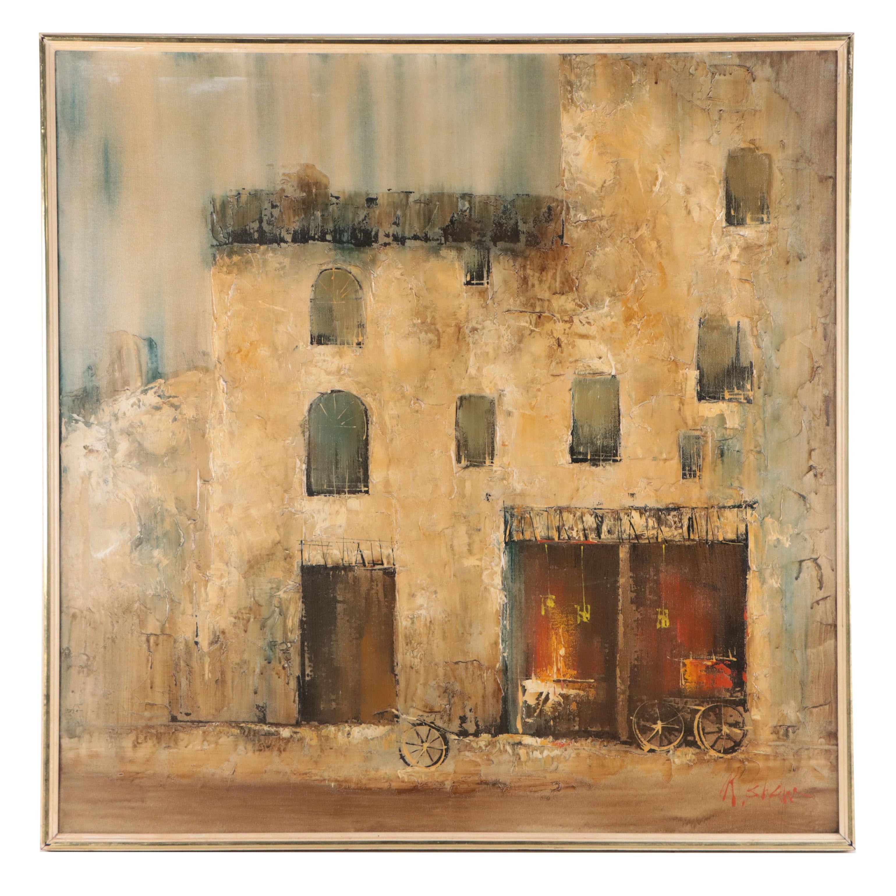 R. Shaw Impressionist Style Acrylic Painting of Street Scene