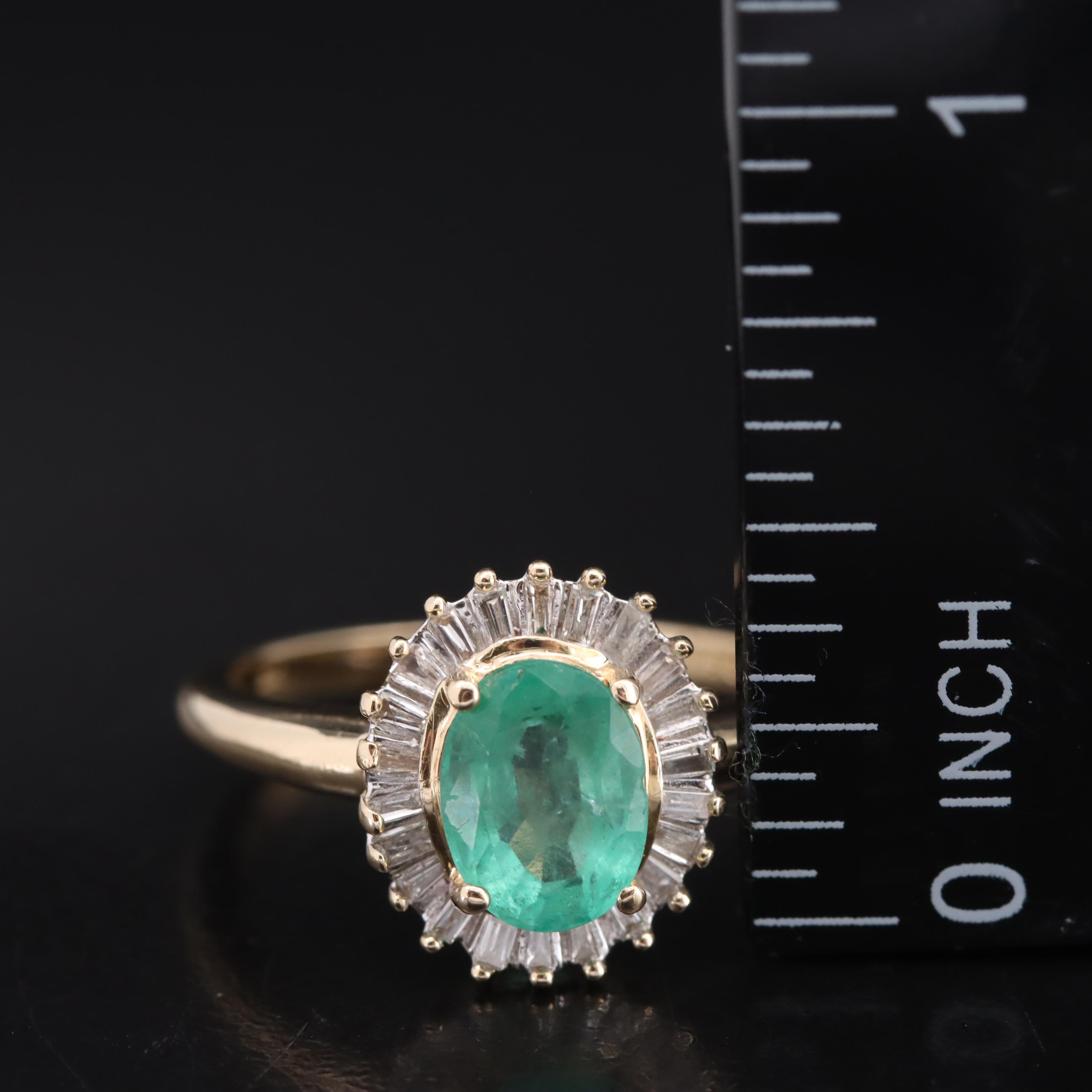 14K Emerald and Diamond Halo Ring