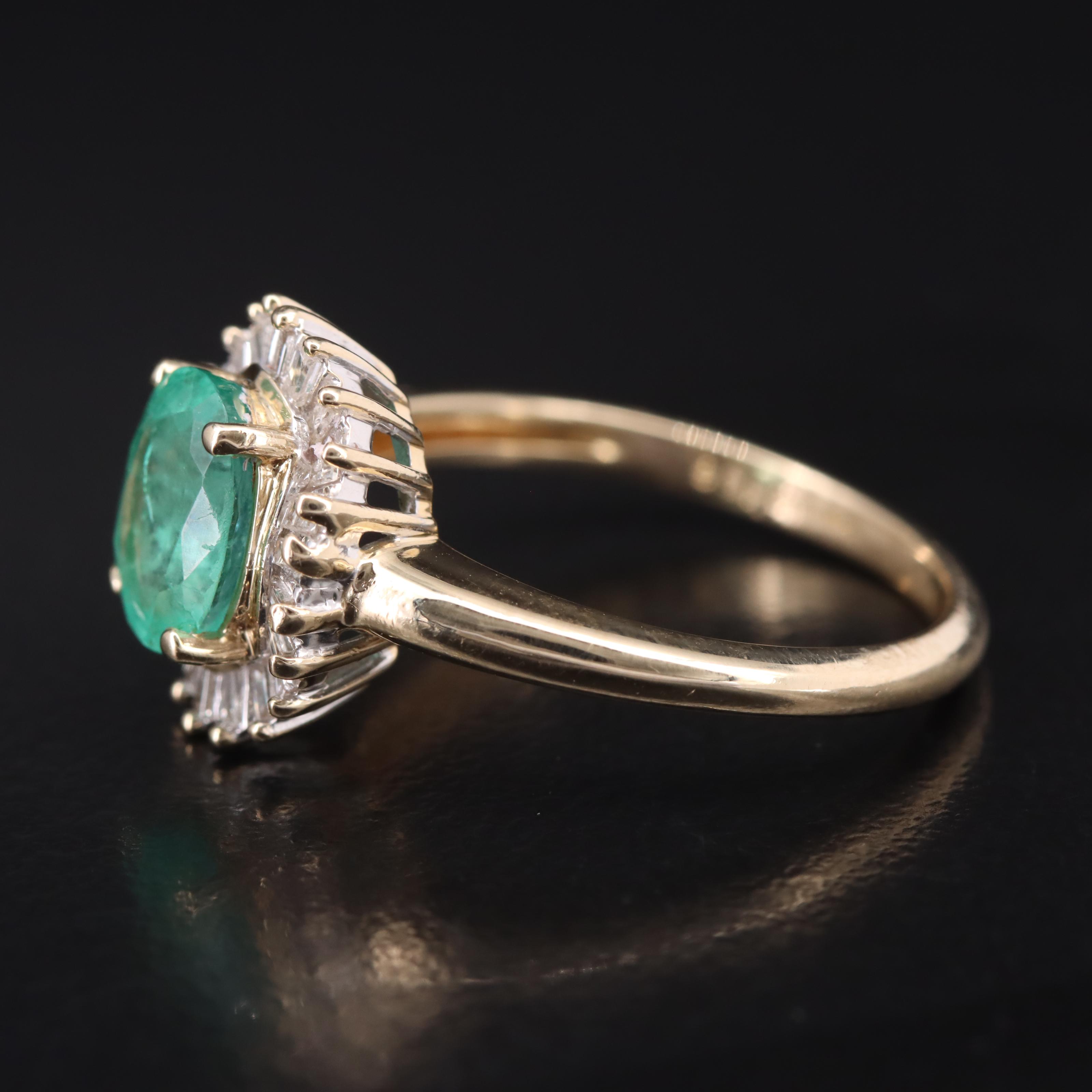 14K Emerald and Diamond Halo Ring