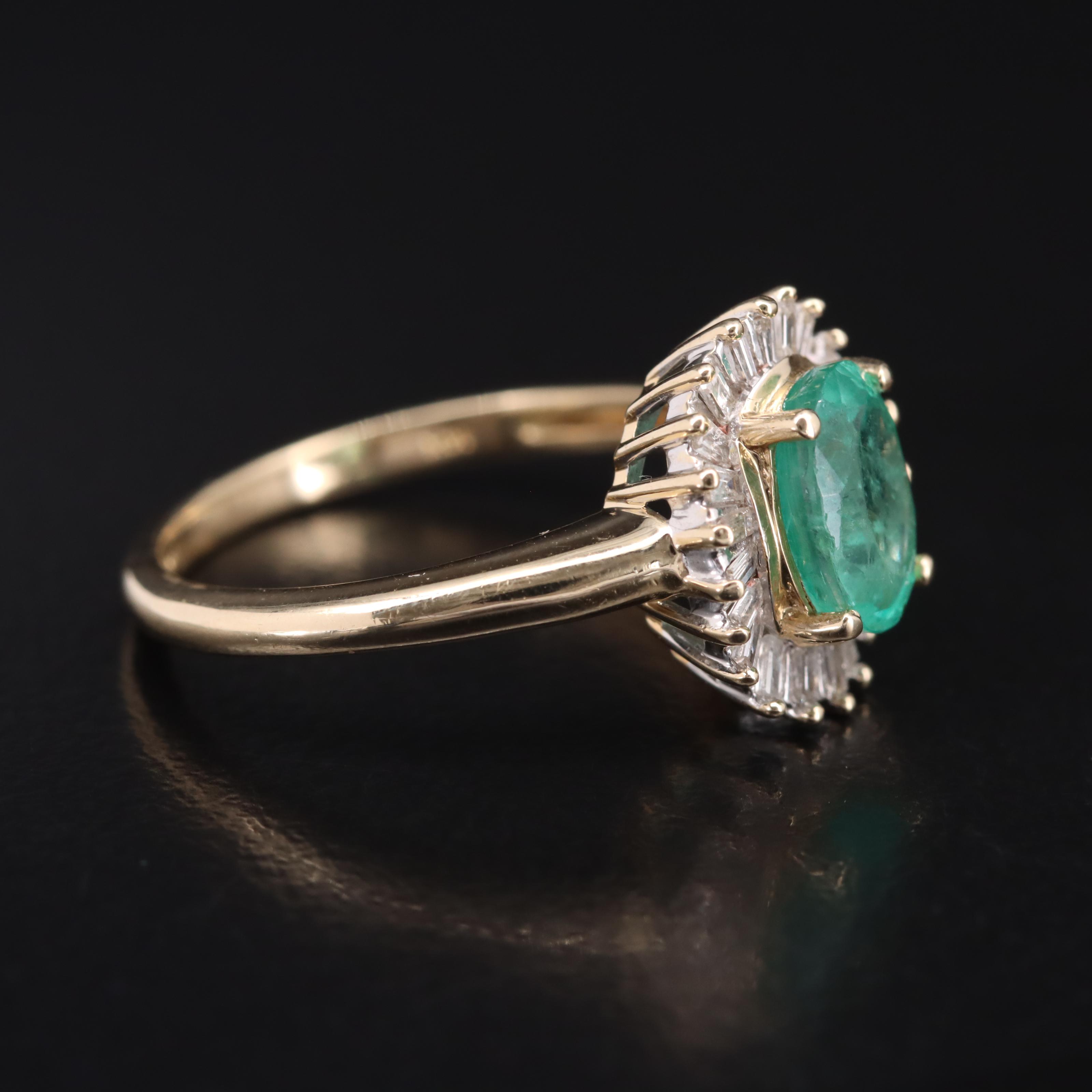 14K Emerald and Diamond Halo Ring