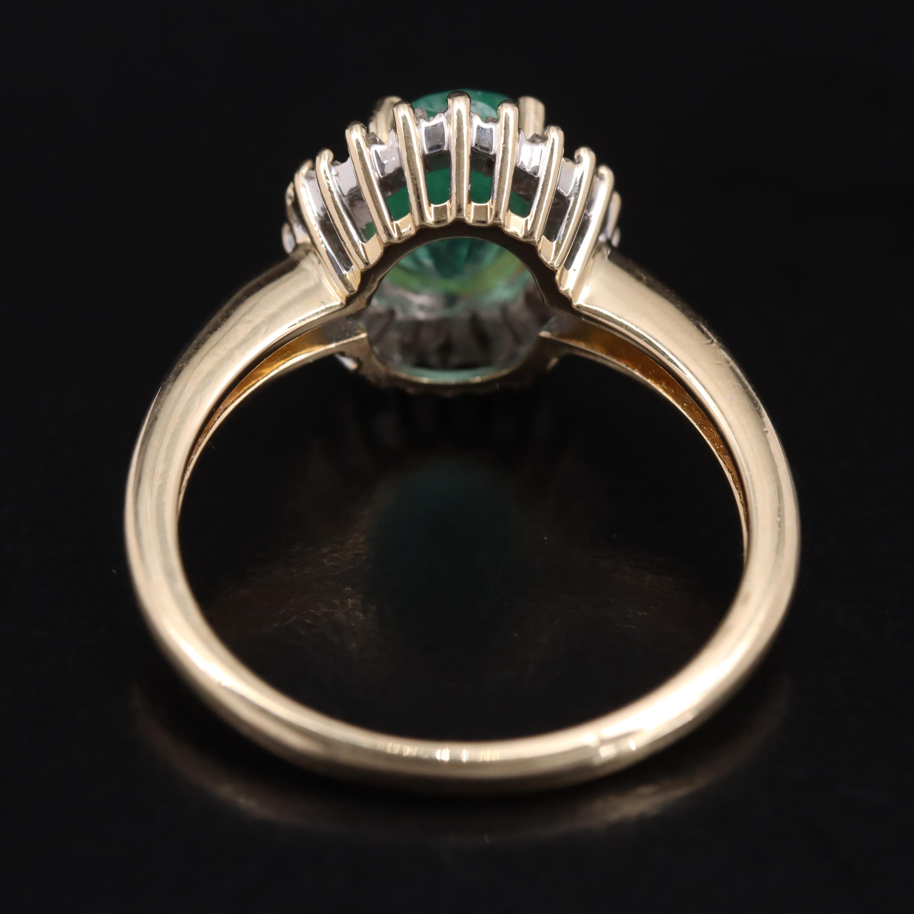 14K Emerald and Diamond Halo Ring