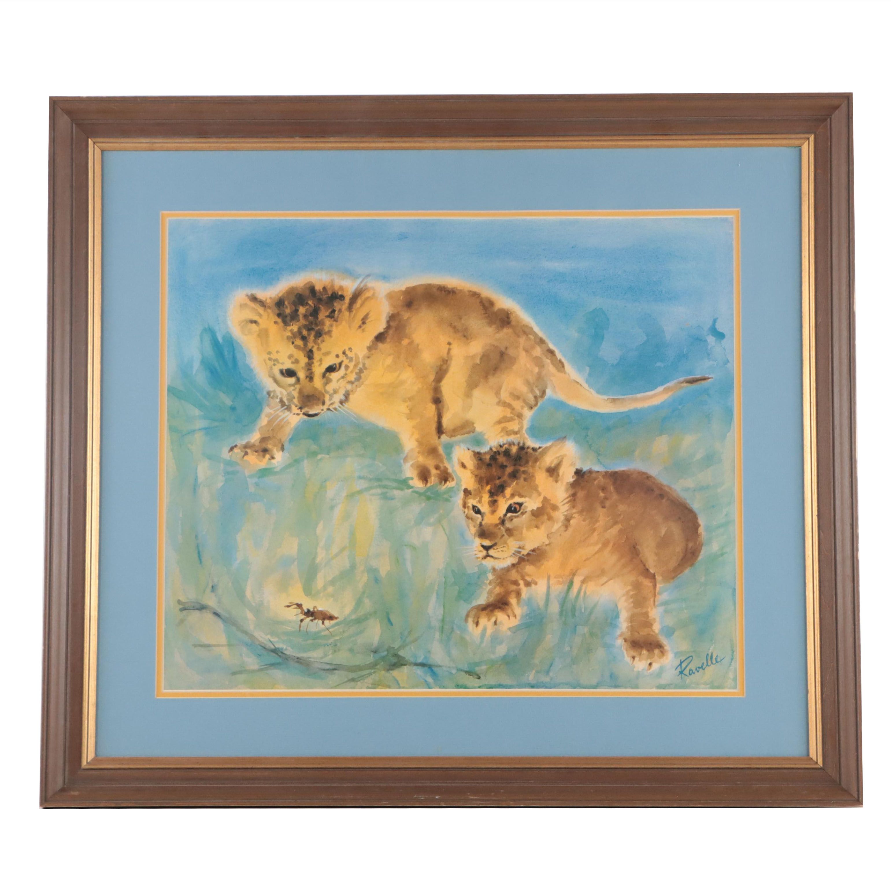 Robert Ravelle Watercolor Painting "Friend or Foe?" 1970