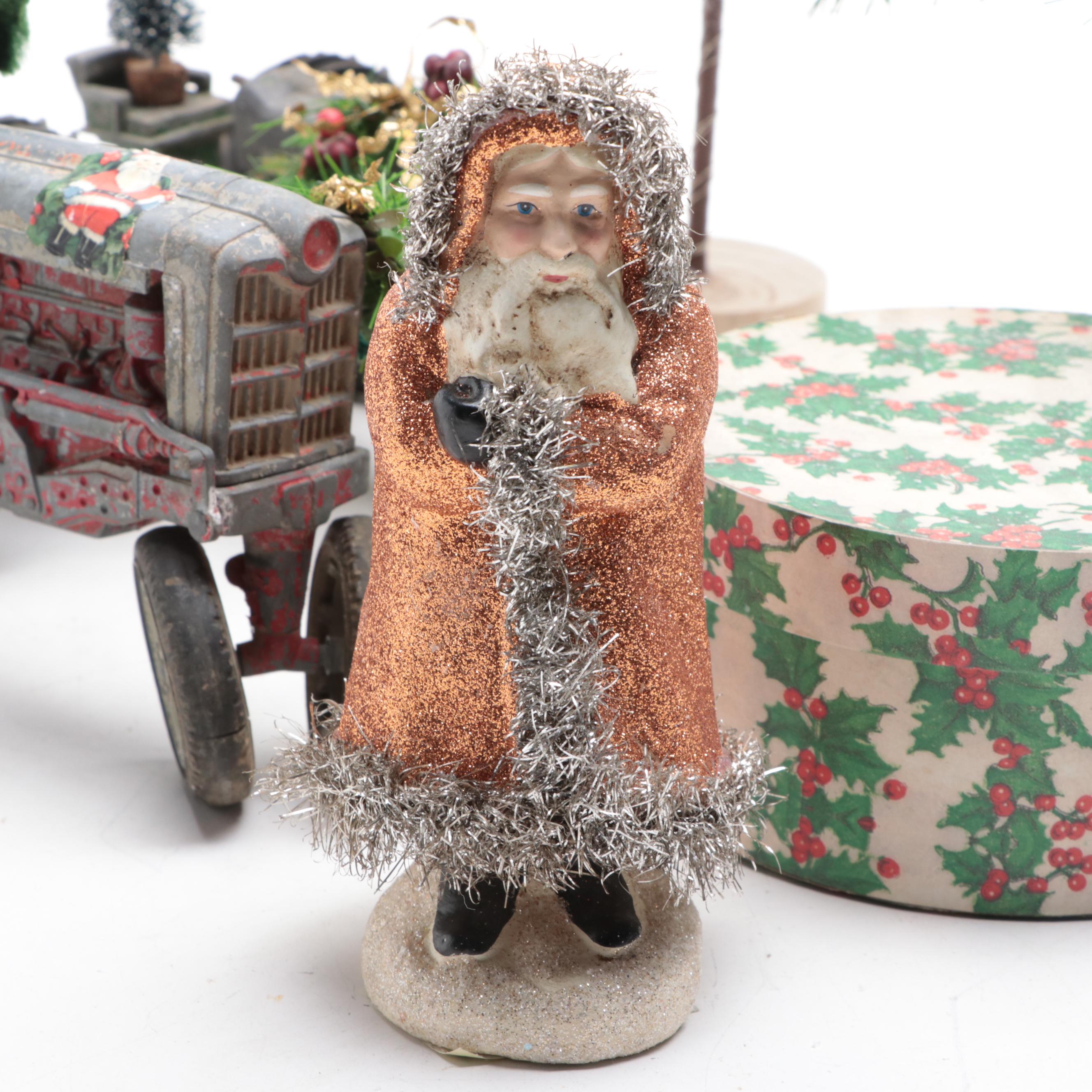 Diecast Tractors with Bottle Brush Trees and Other Christmas Décor