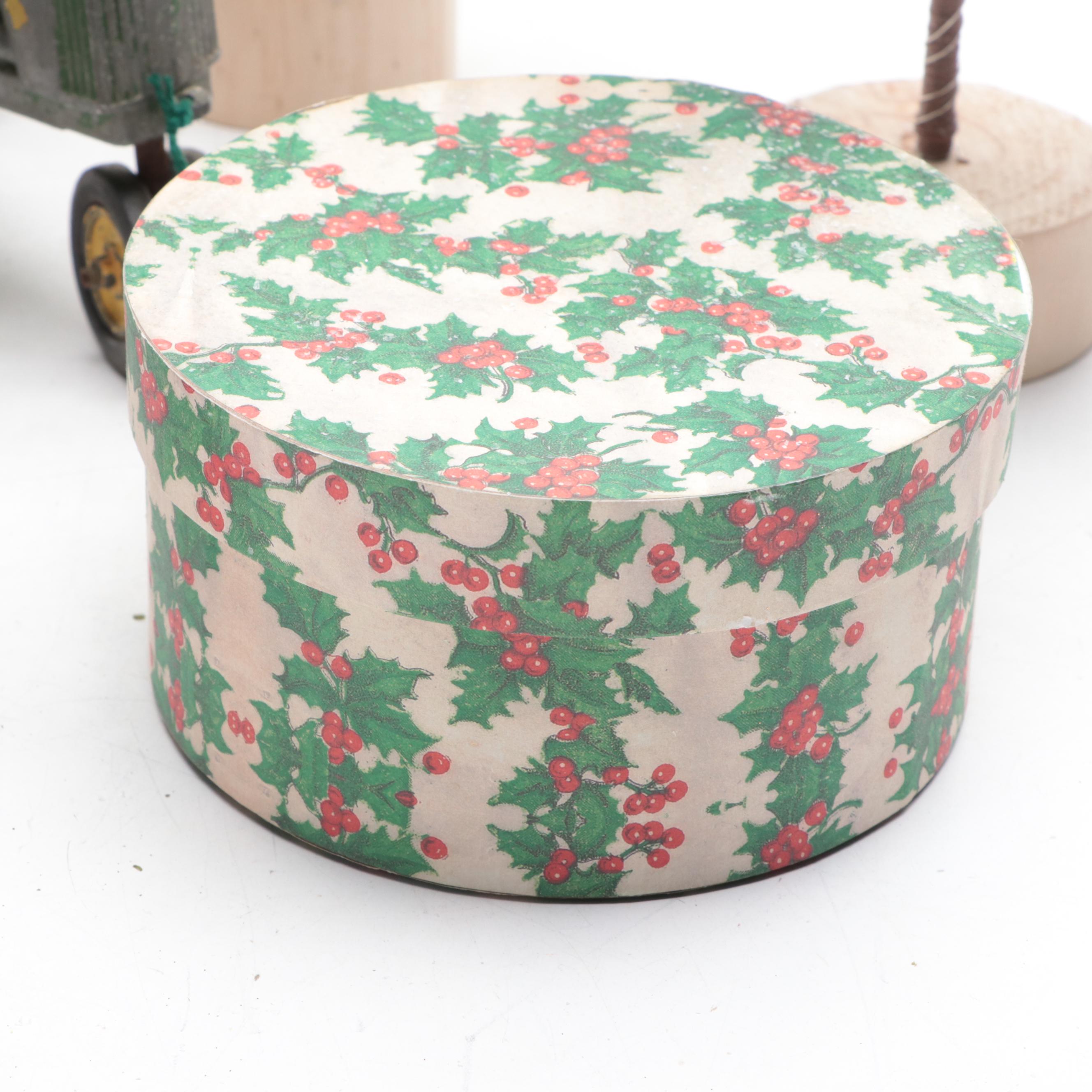 Diecast Tractors with Bottle Brush Trees and Other Christmas Décor