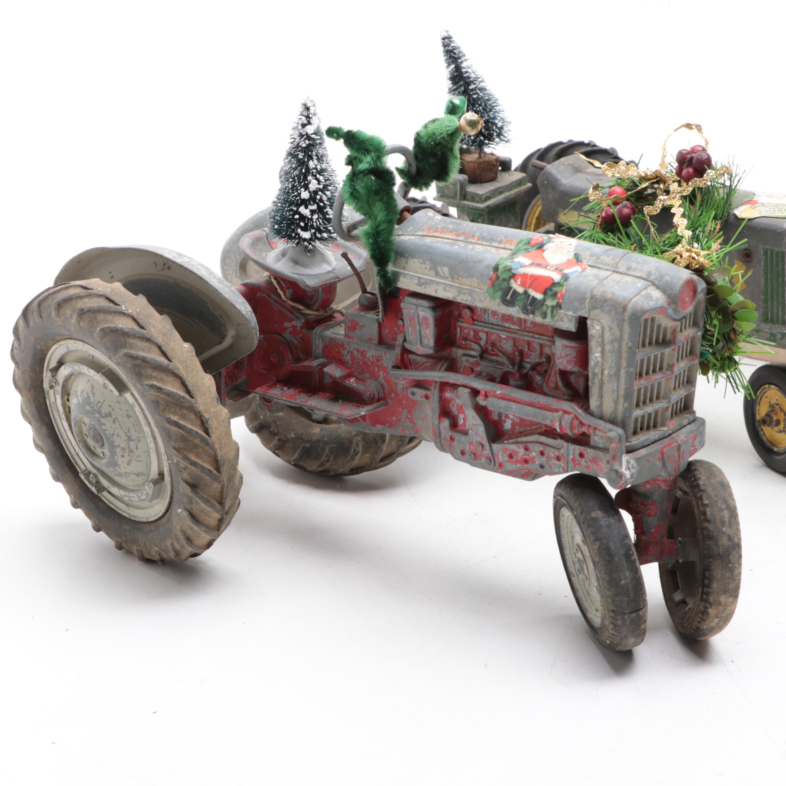 Diecast Tractors with Bottle Brush Trees and Other Christmas Décor