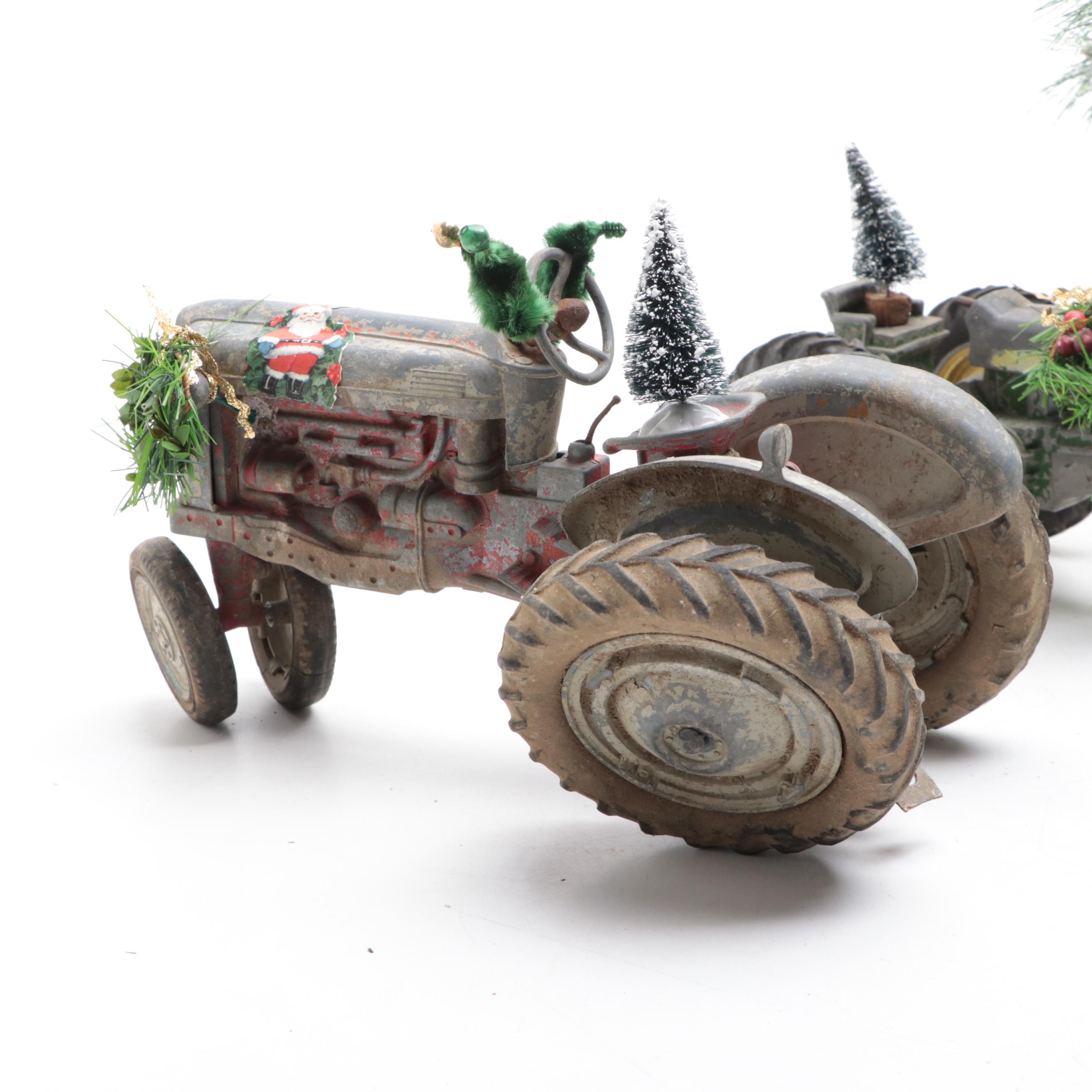 Diecast Tractors with Bottle Brush Trees and Other Christmas Décor