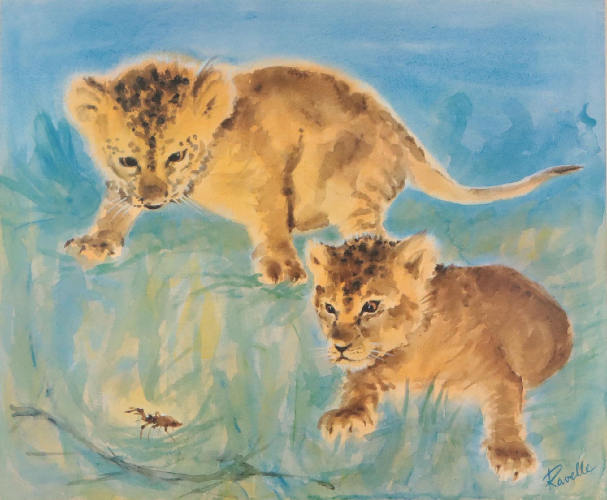Robert Ravelle Watercolor Painting "Friend or Foe?" 1970