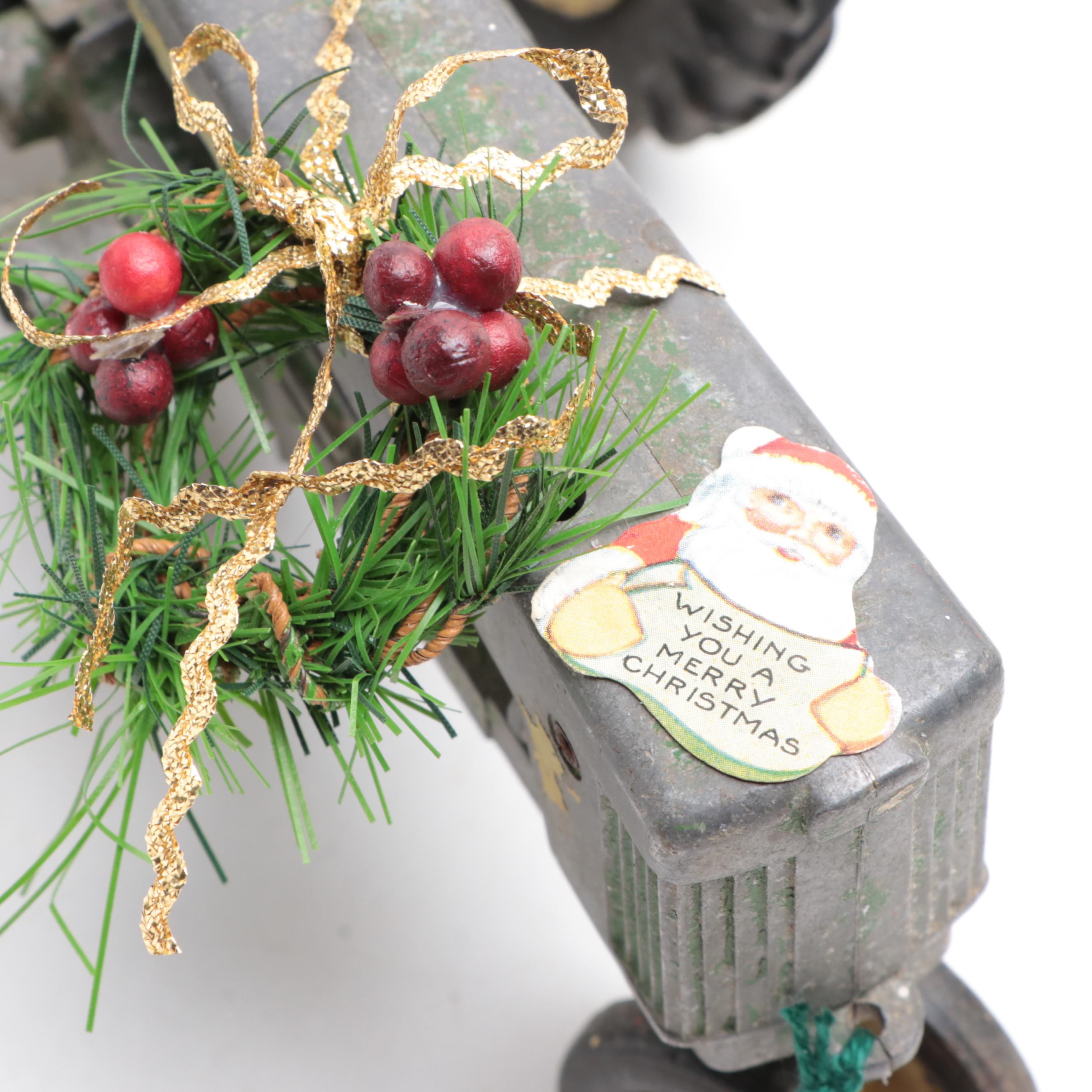 Diecast Tractors with Bottle Brush Trees and Other Christmas Décor