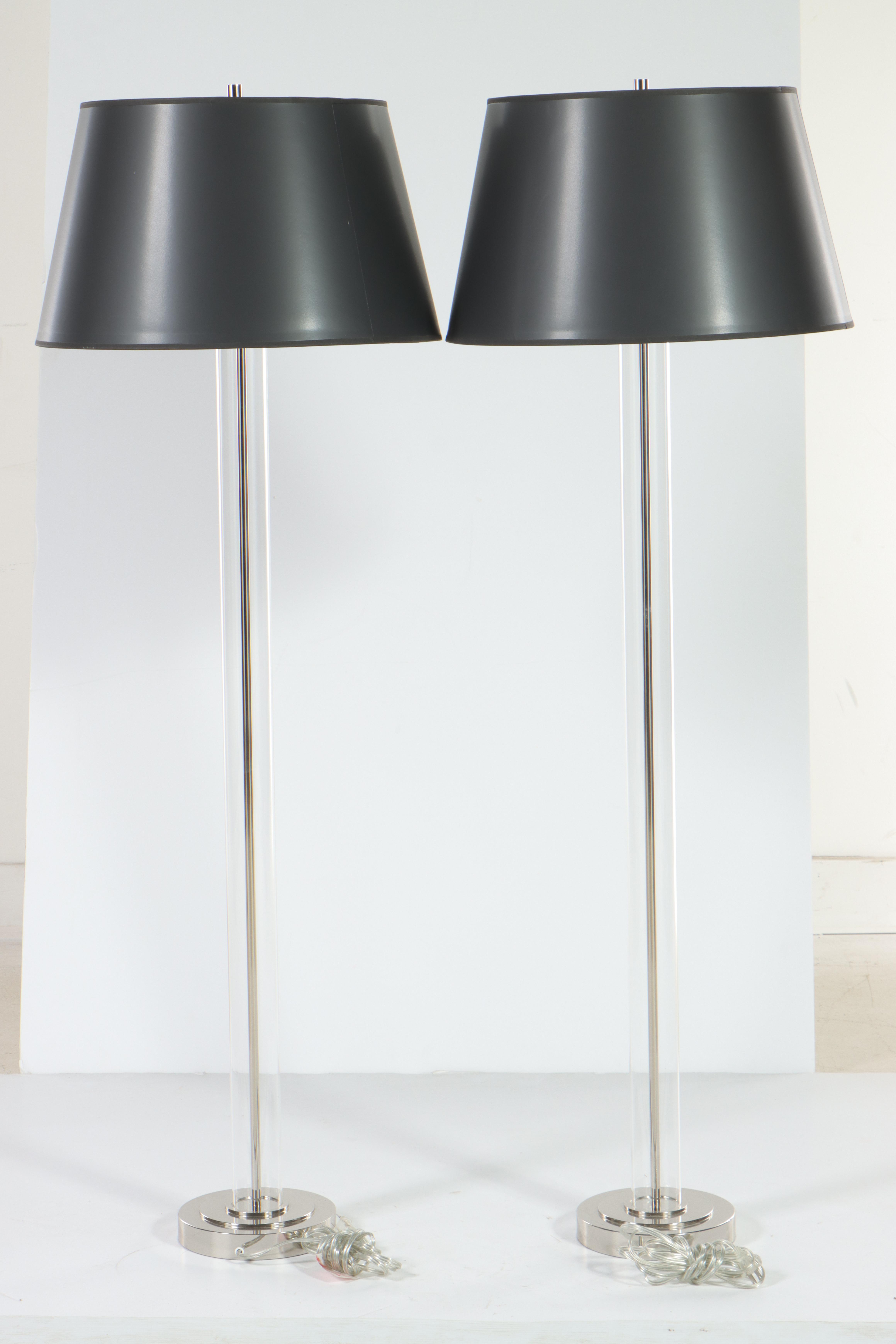 Ethan Allen Contemporary Columnar Glass Polished Nickel Floor Lamps