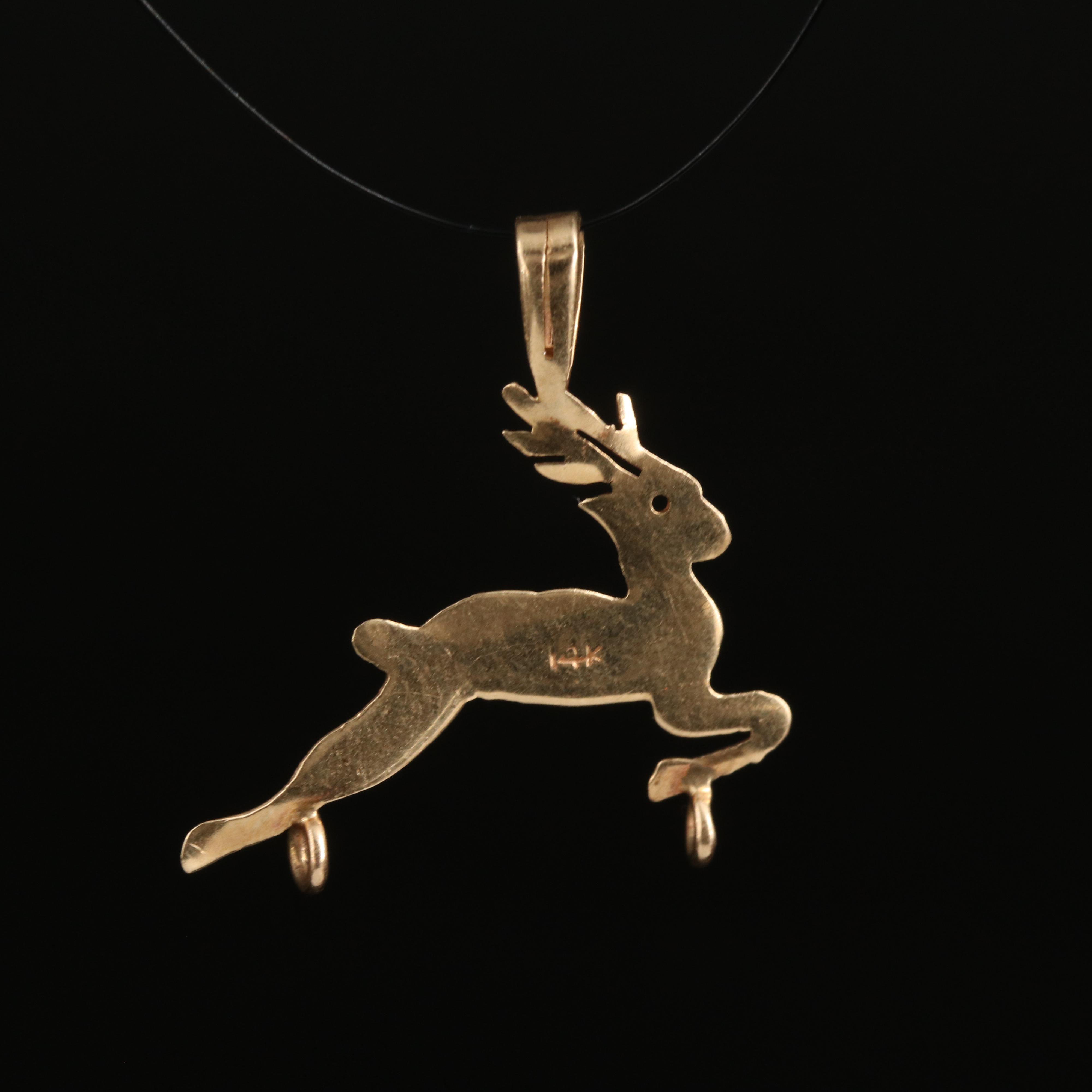 14K Reindeer Charm Holder Pendant