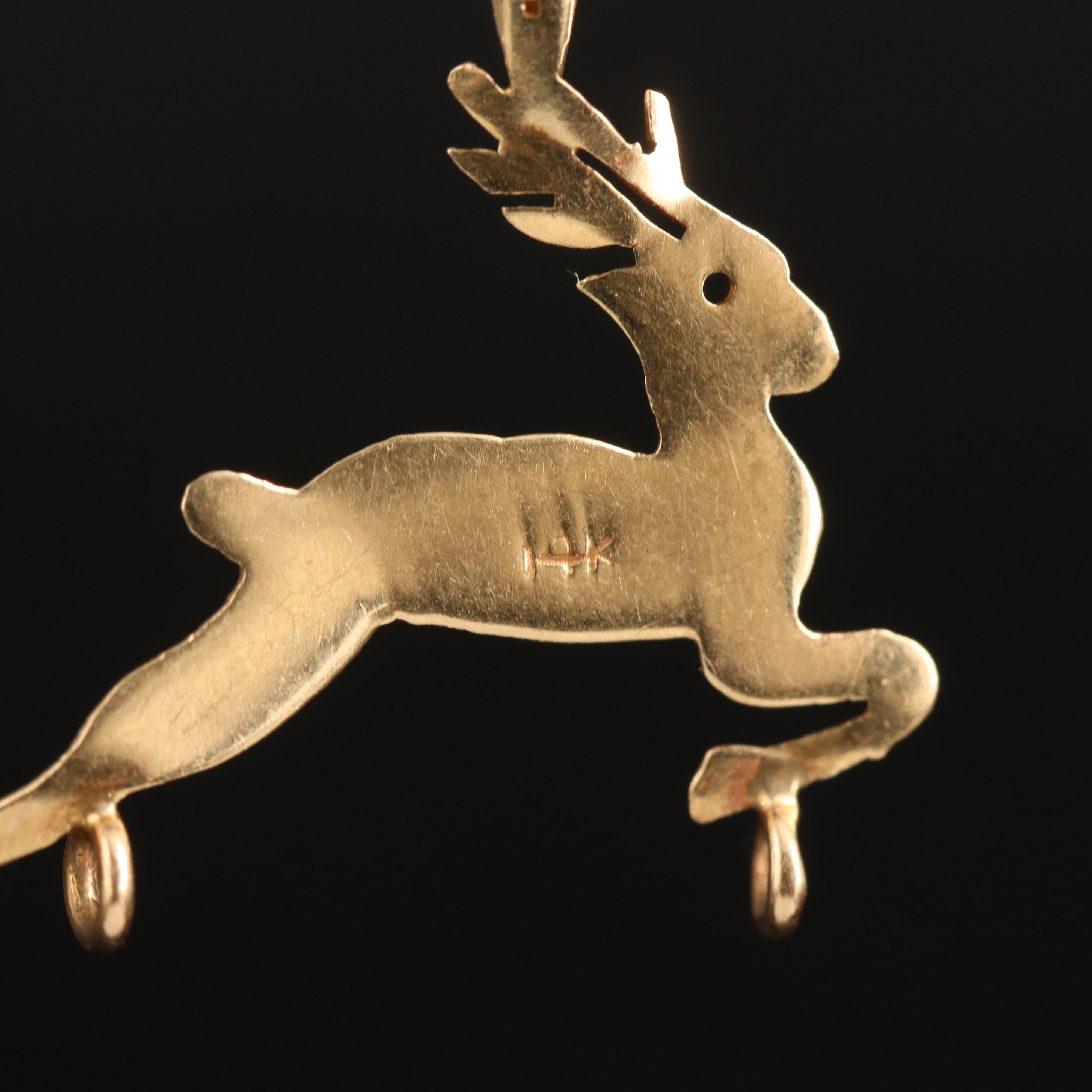 14K Reindeer Charm Holder Pendant