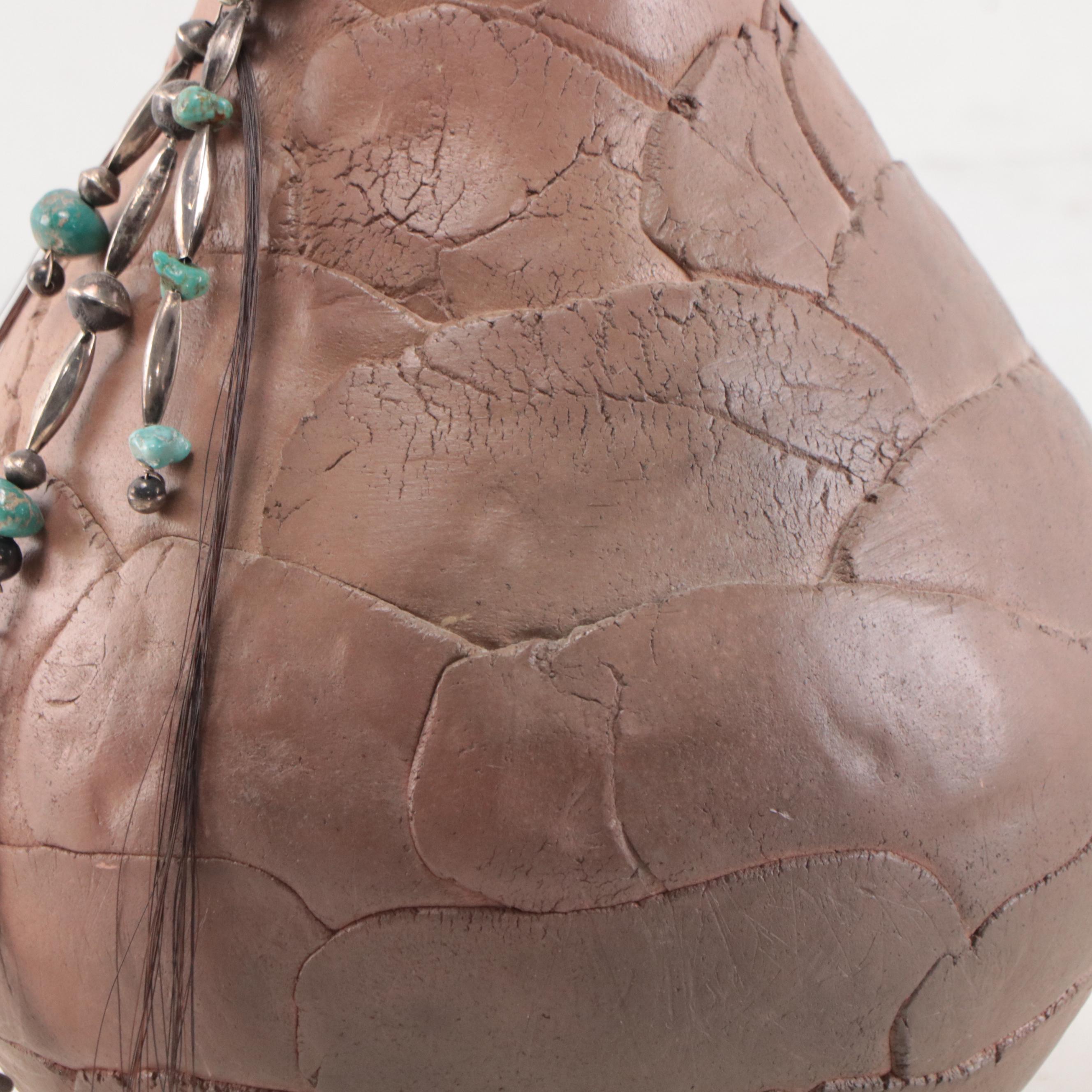 Caroline Kenner Southwestern Style Earthenware Vase With Turquoise Beads, 1992