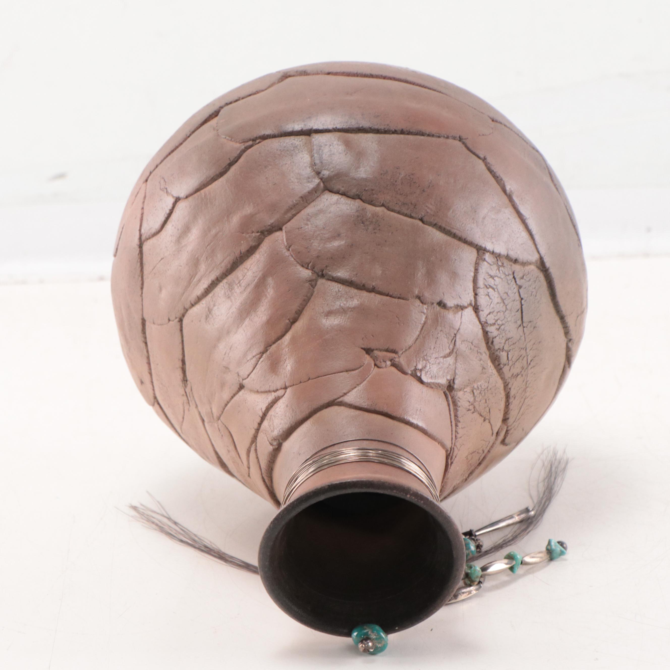 Caroline Kenner Southwestern Style Earthenware Vase With Turquoise Beads, 1992