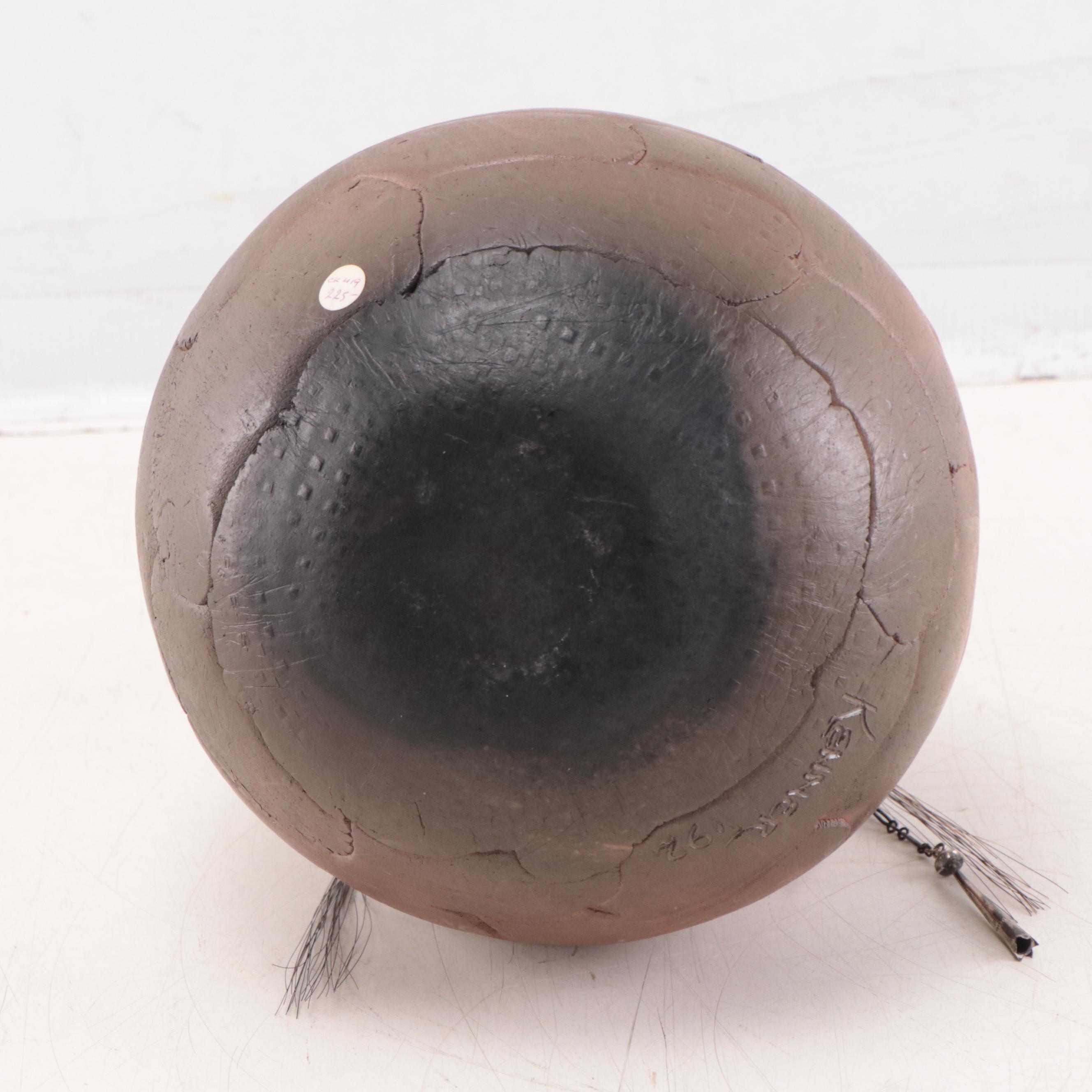 Caroline Kenner Southwestern Style Earthenware Vase With Turquoise Beads, 1992