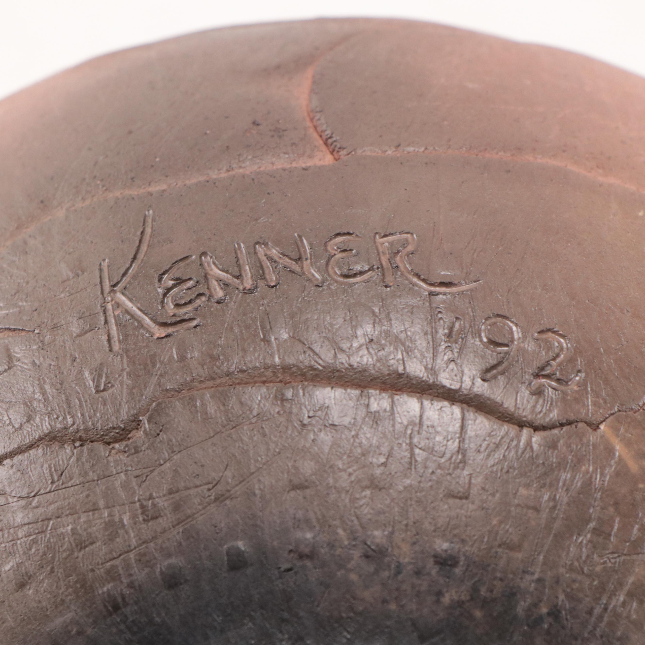 Caroline Kenner Southwestern Style Earthenware Vase With Turquoise Beads, 1992