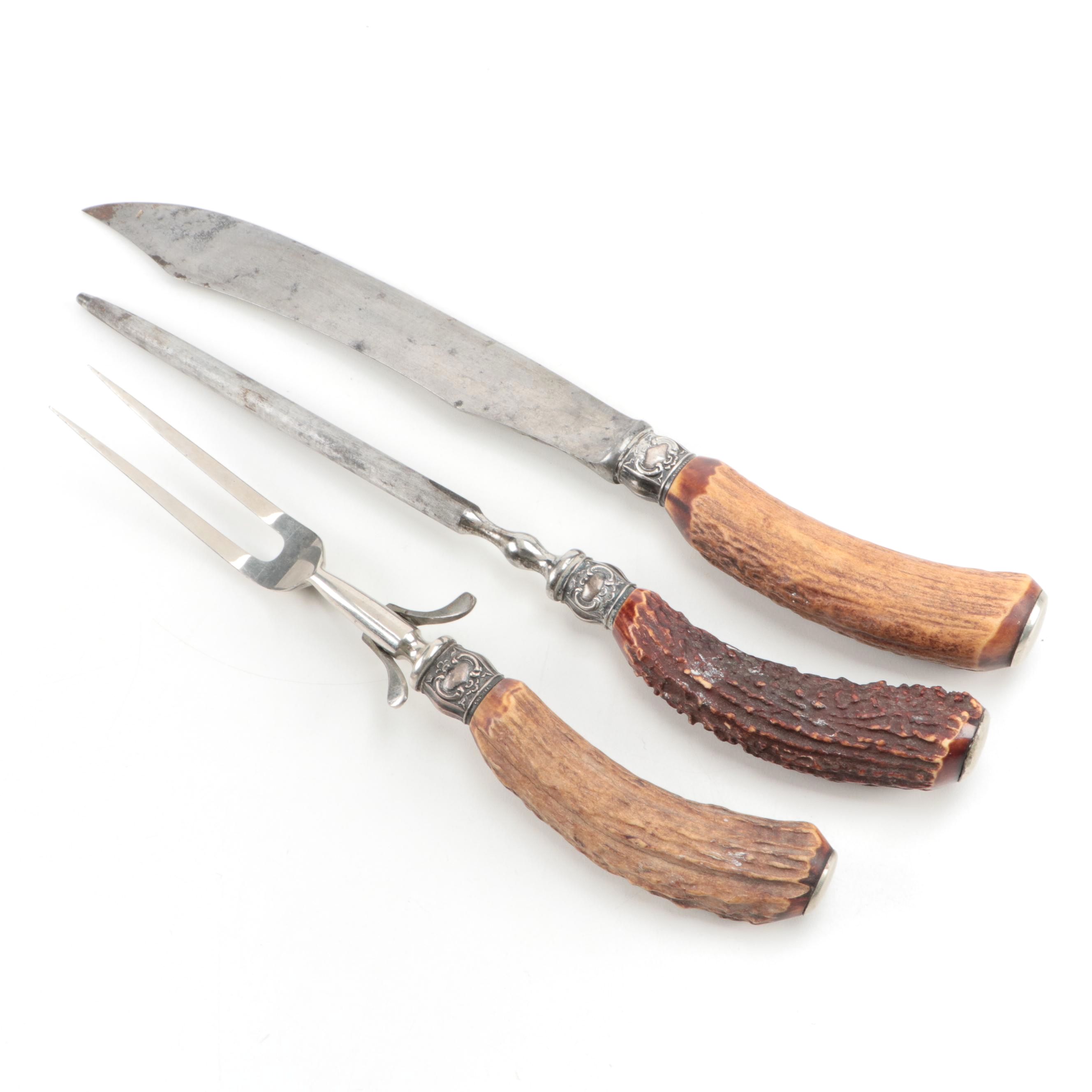 Sterling Bolstered Carving Set with Faux Antler Handles