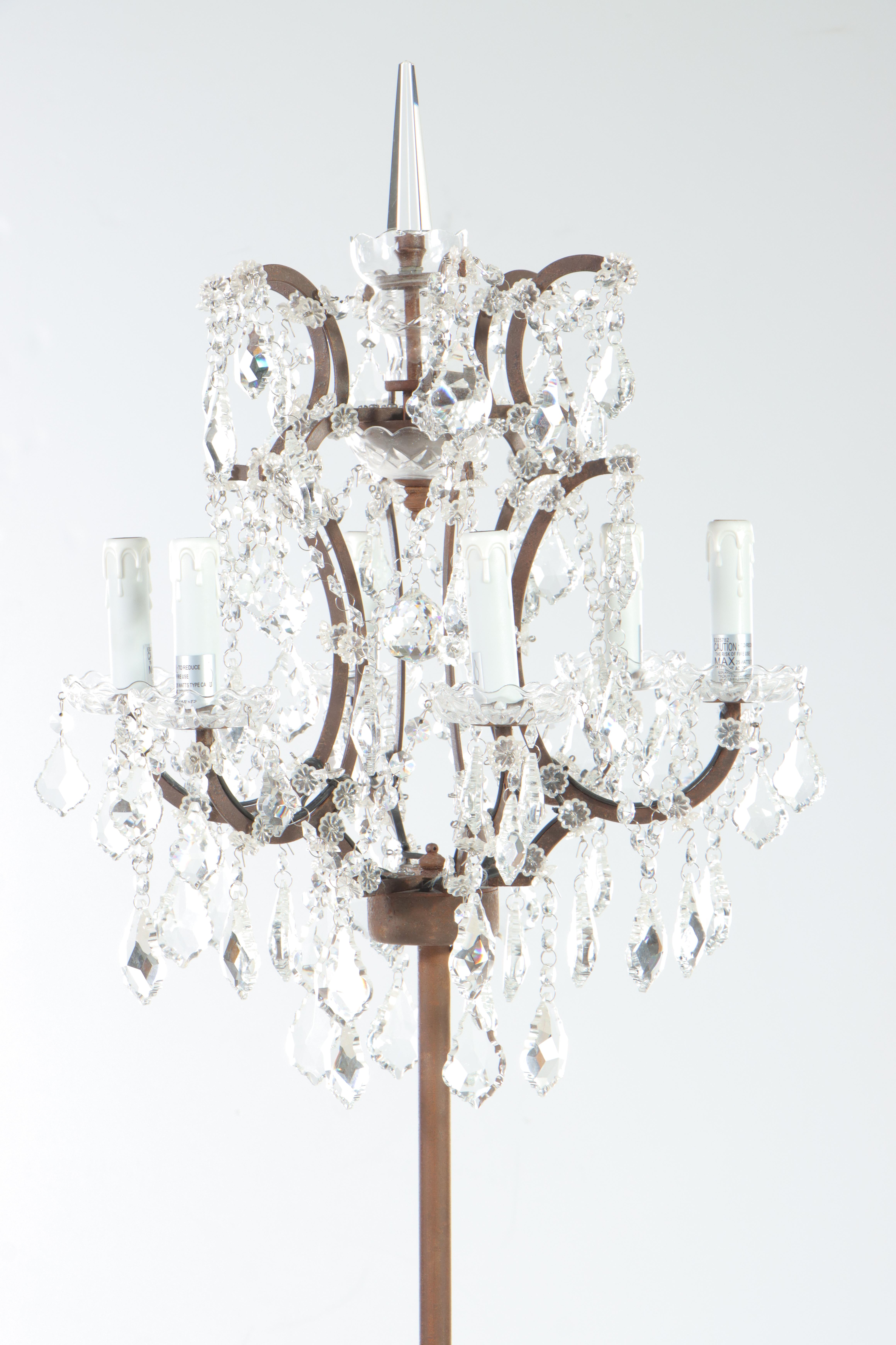 Restoration Hardware Patinated Iron and Crystal "19th C. Rococo" Floor Lamp