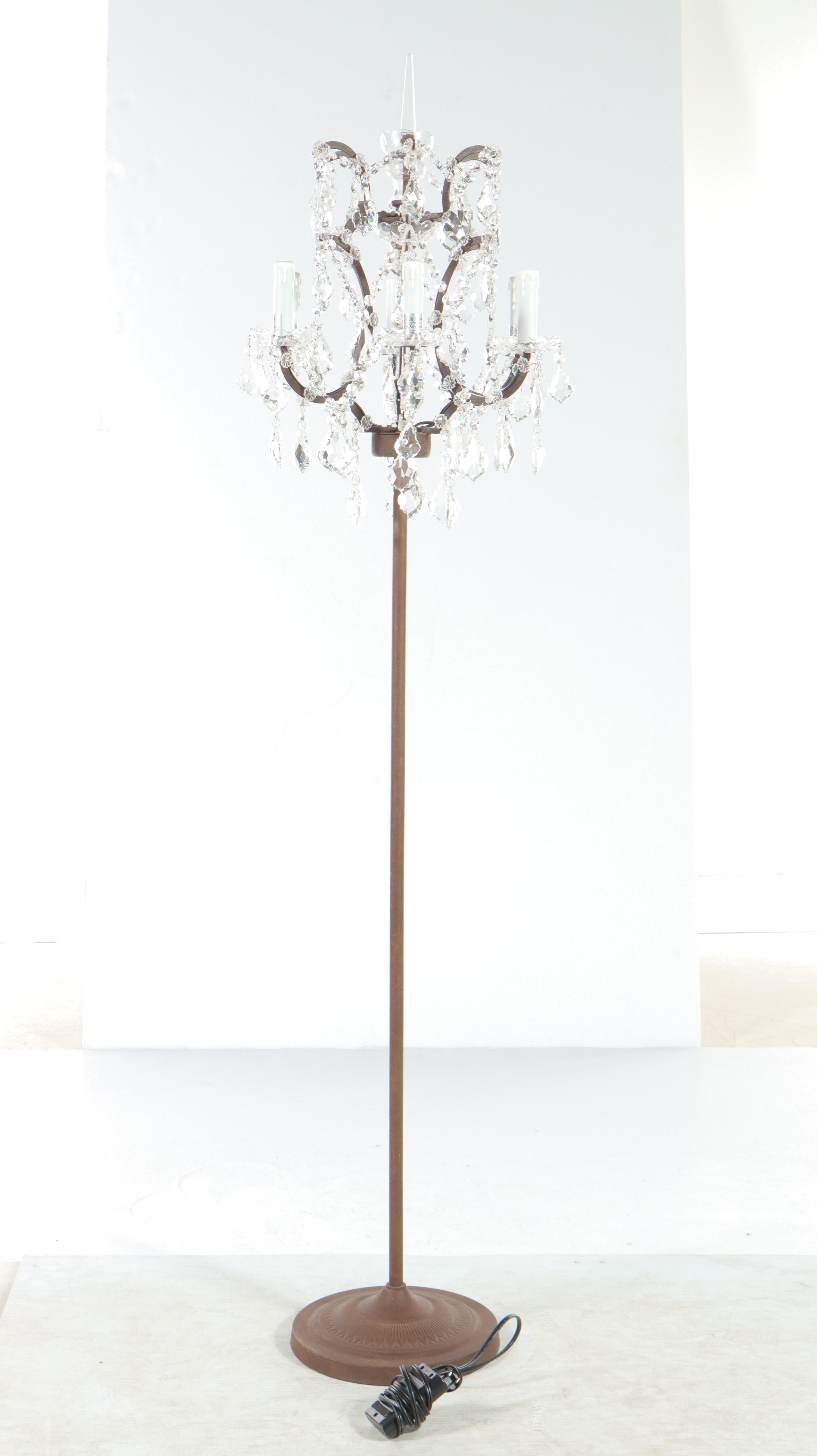 Restoration Hardware Patinated Iron and Crystal "19th C. Rococo" Floor Lamp