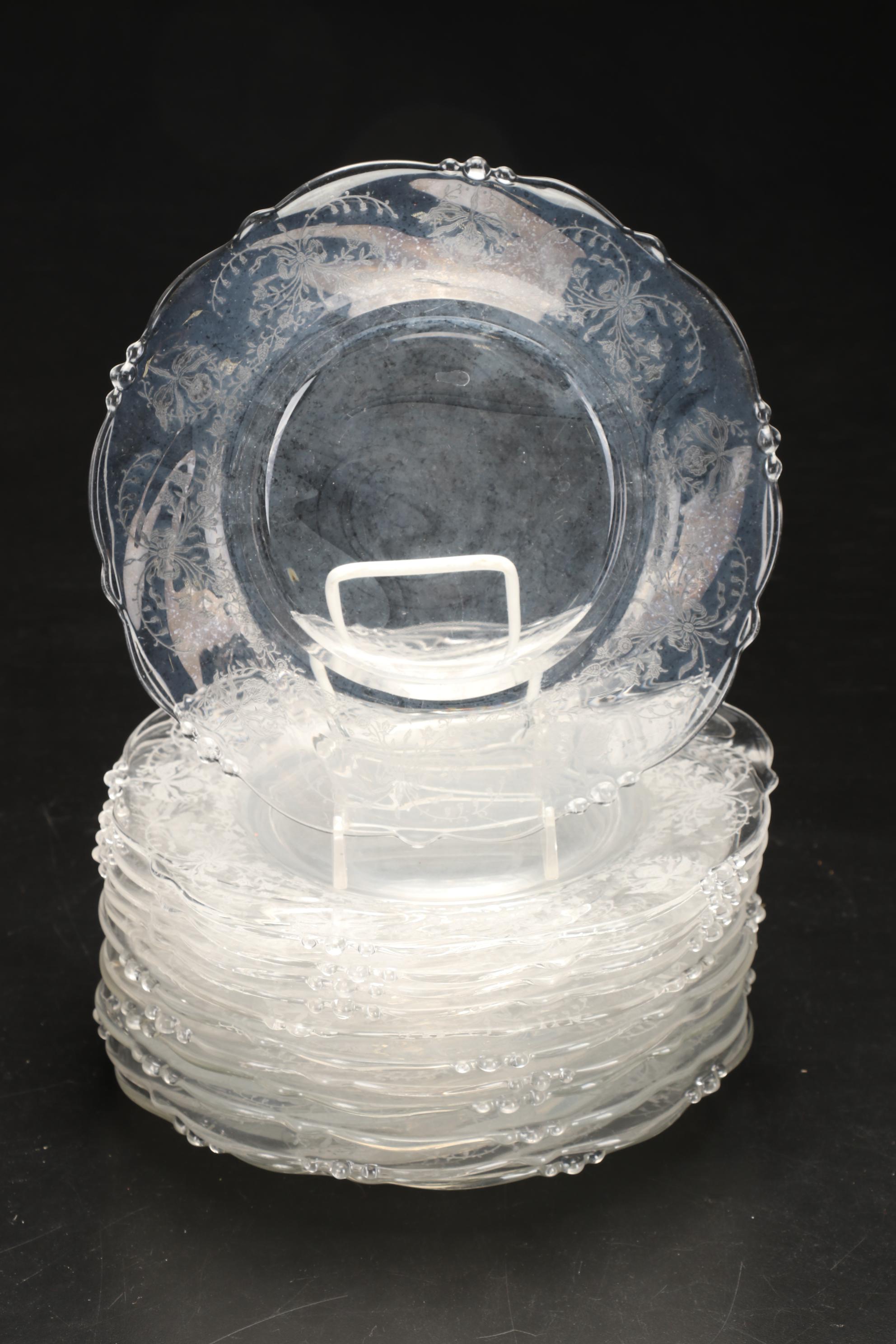 Heisey "Orchid" Needle Etched Plates with Hammered Aluminum and Other Tableware