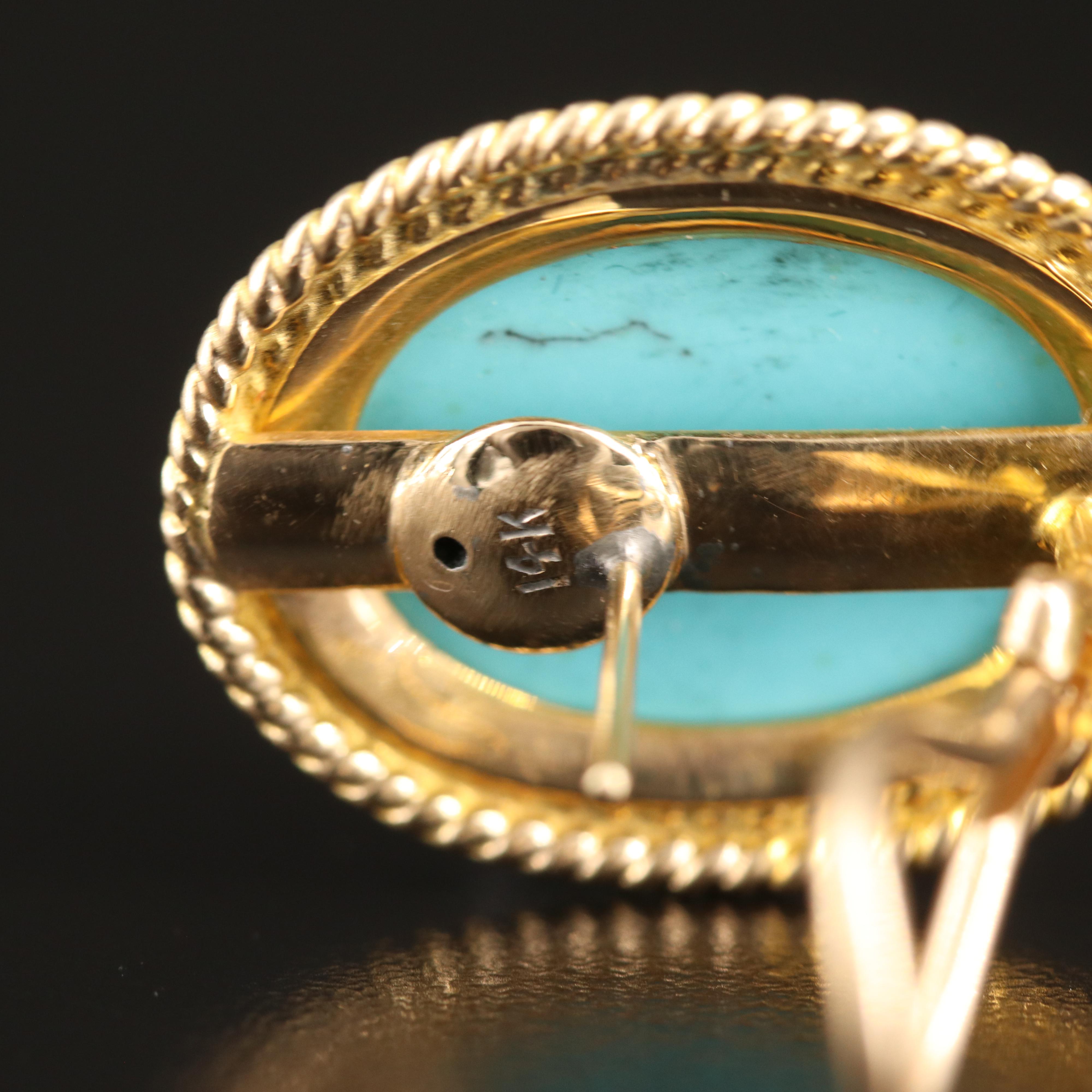 14K Turquoise Button Earrings with Double Rope Frame