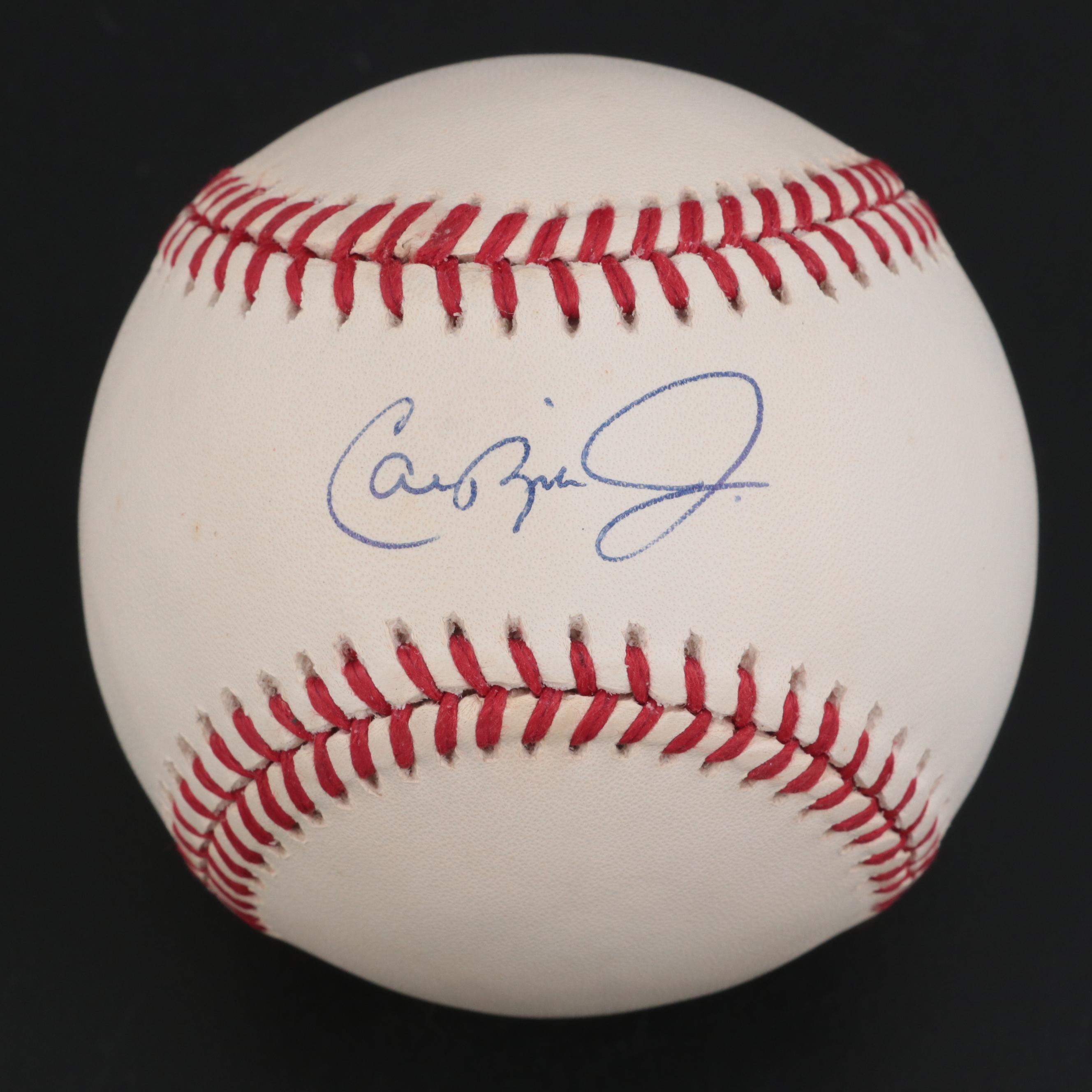 Ripken Jr. Signed Rawlings Baseball on "All-Time Consecutive Games Leader" Stand