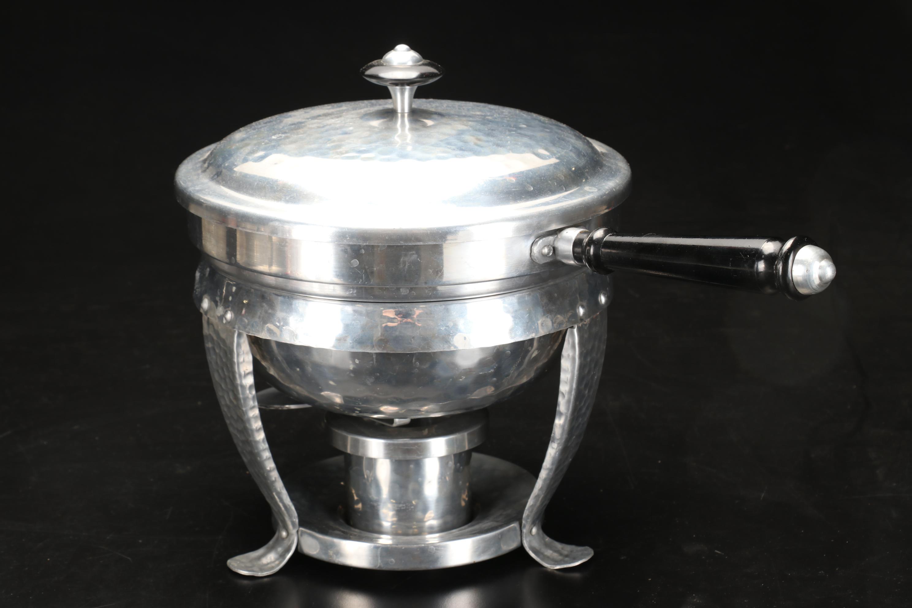 Heisey "Orchid" Needle Etched Plates with Hammered Aluminum and Other Tableware