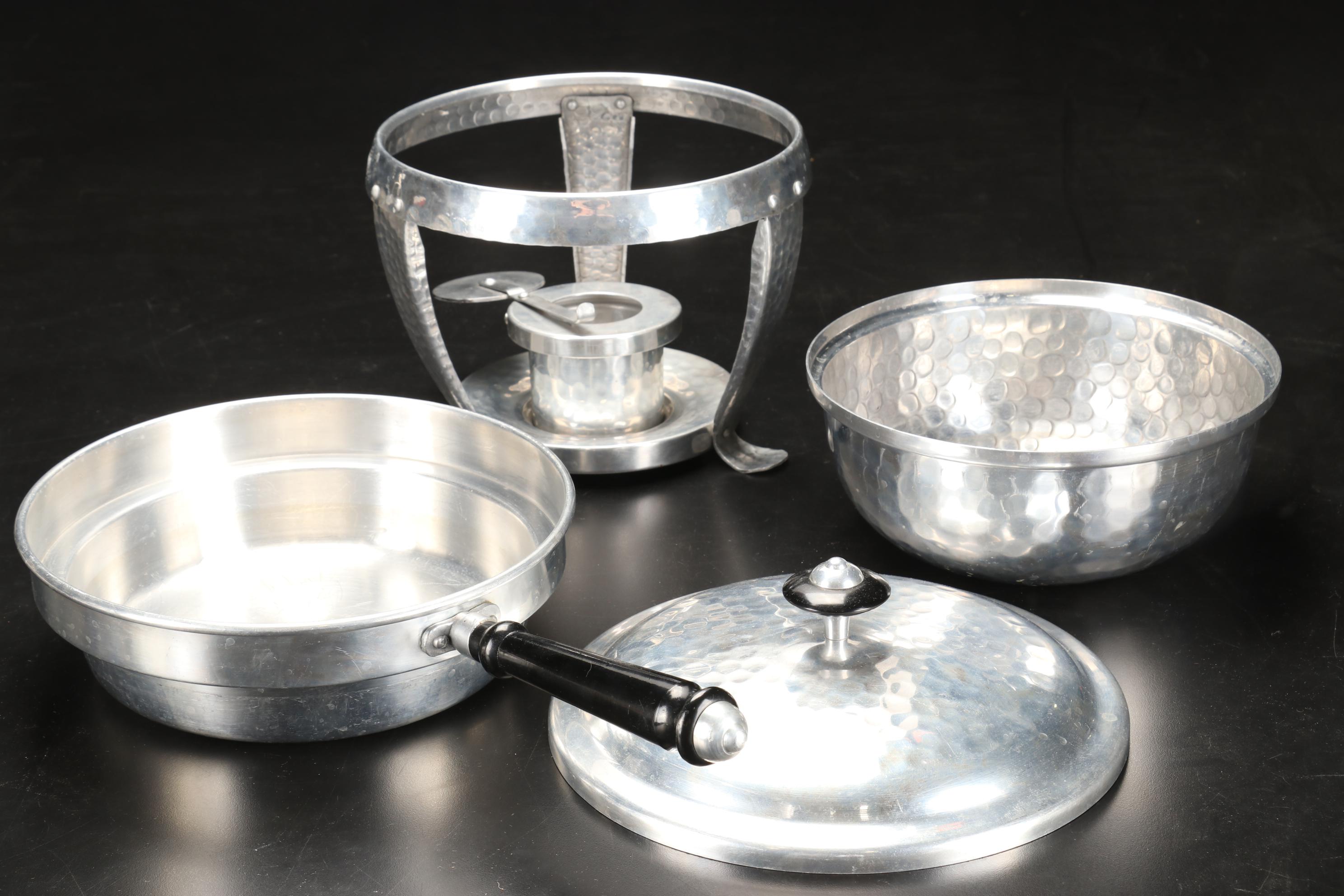 Heisey "Orchid" Needle Etched Plates with Hammered Aluminum and Other Tableware