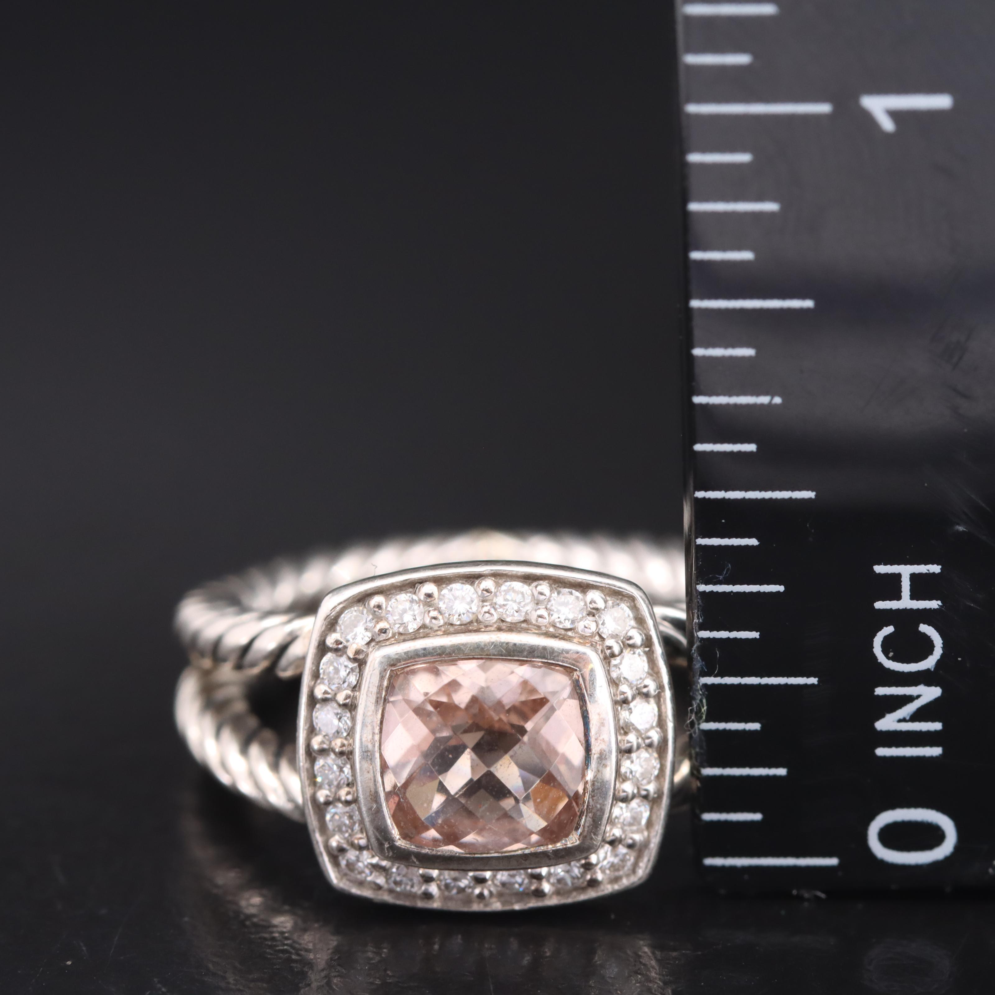 David Yurman Petite "Albion" Sterling Morganite and Diamond Ring