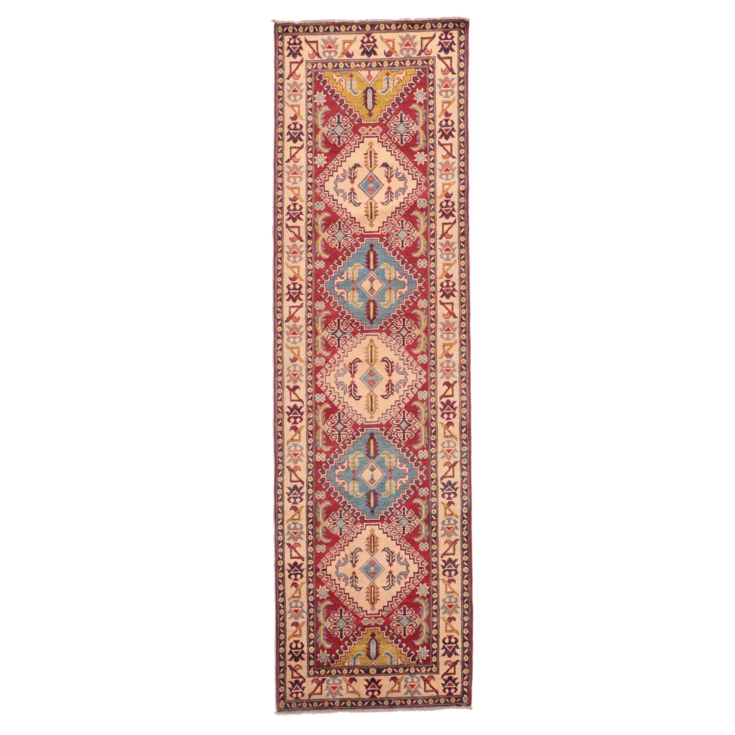 2'9 x 9'6 Hand-Knotted Afghan Kazak Carpet Runner