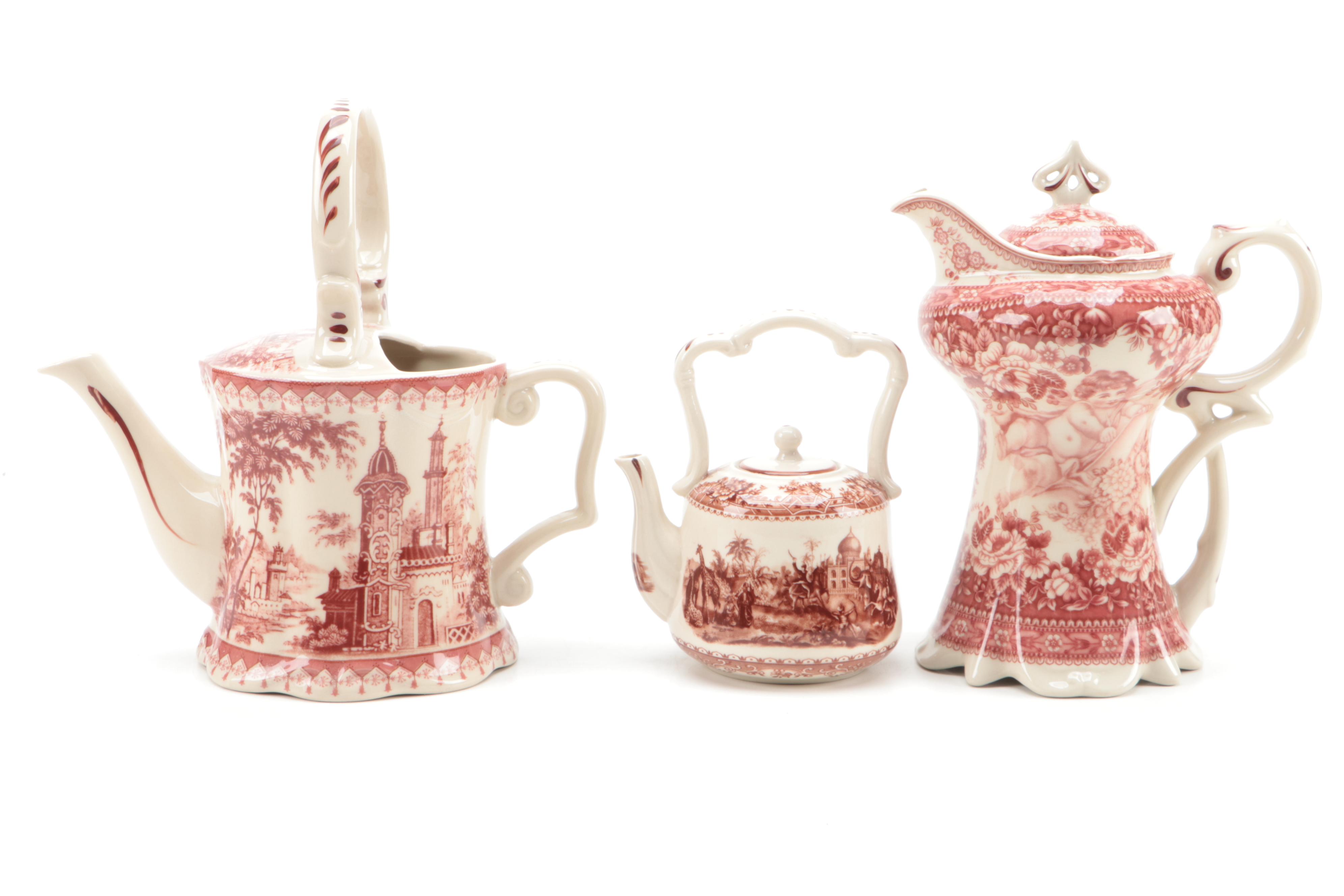 Victoriaware Pink Transferware Ironstone Tea and Coffee Set with Other Serveware