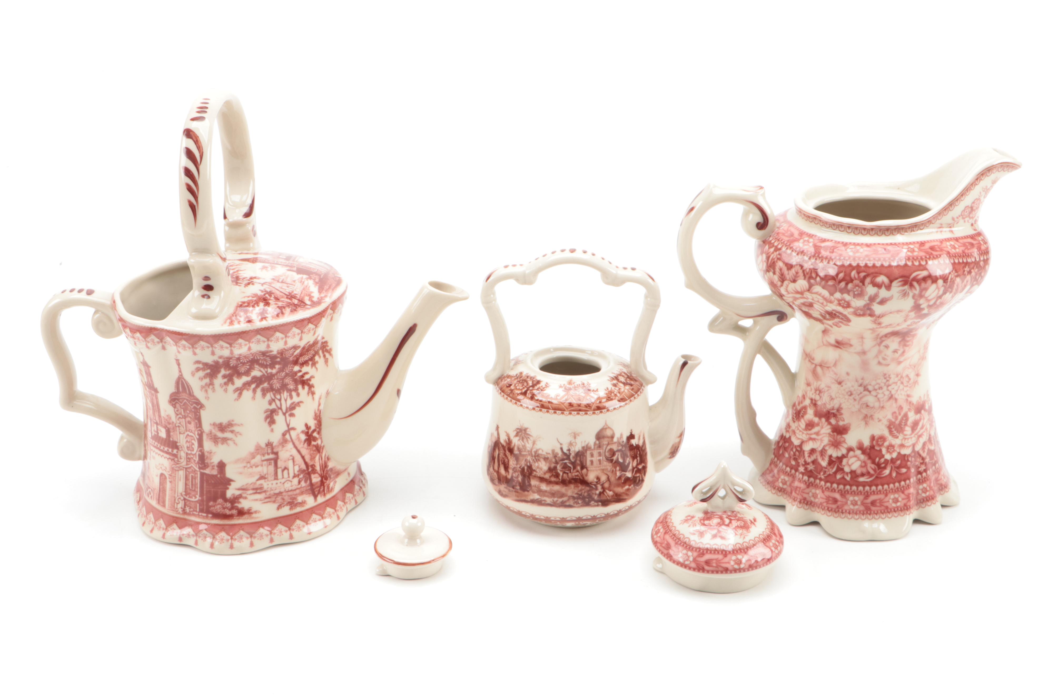 Victoriaware Pink Transferware Ironstone Tea and Coffee Set with Other Serveware