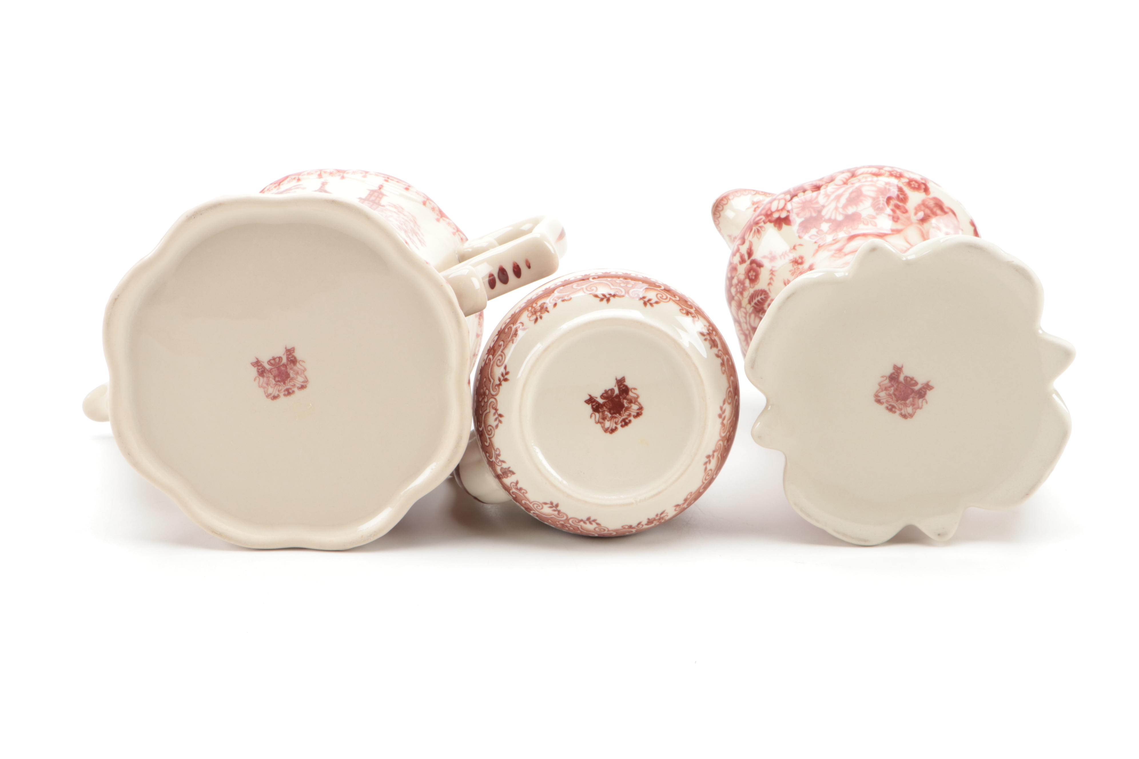Victoriaware Pink Transferware Ironstone Tea and Coffee Set with Other Serveware