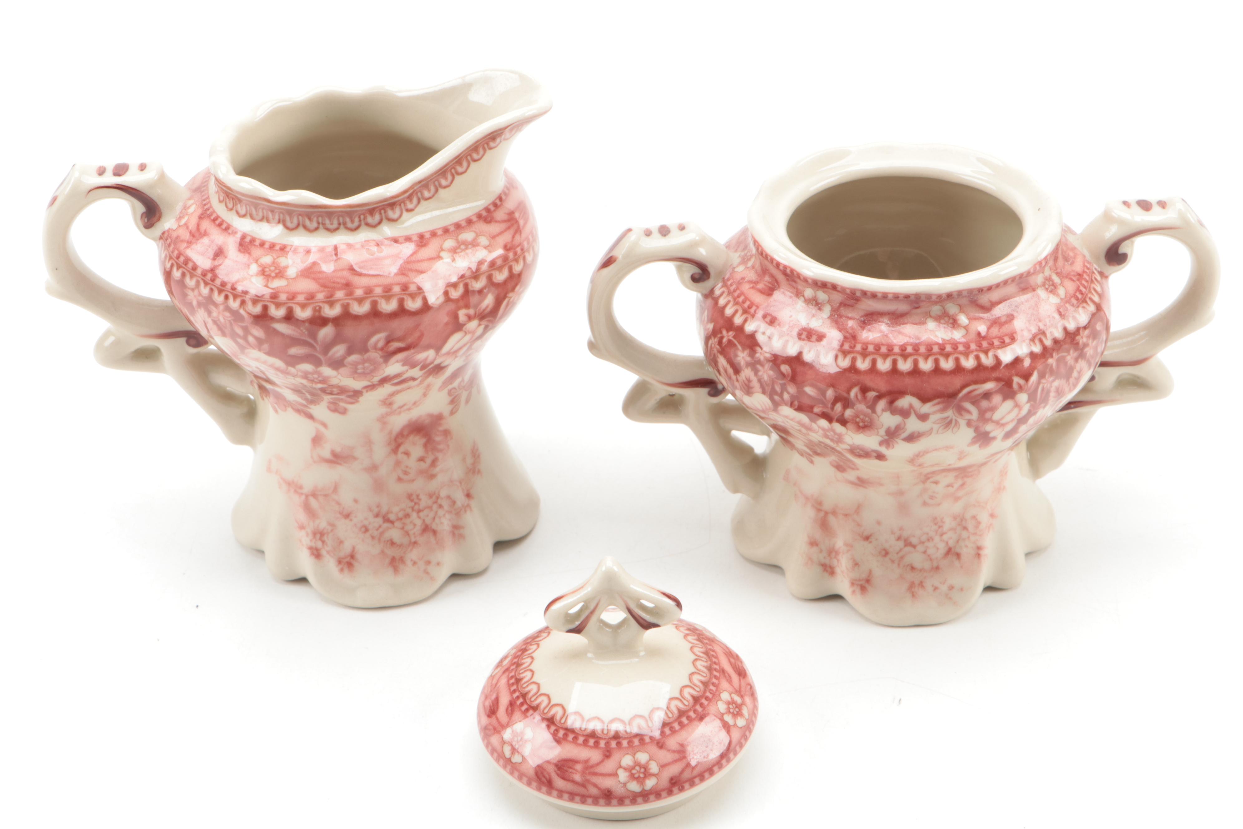 Victoriaware Pink Transferware Ironstone Tea and Coffee Set with Other Serveware