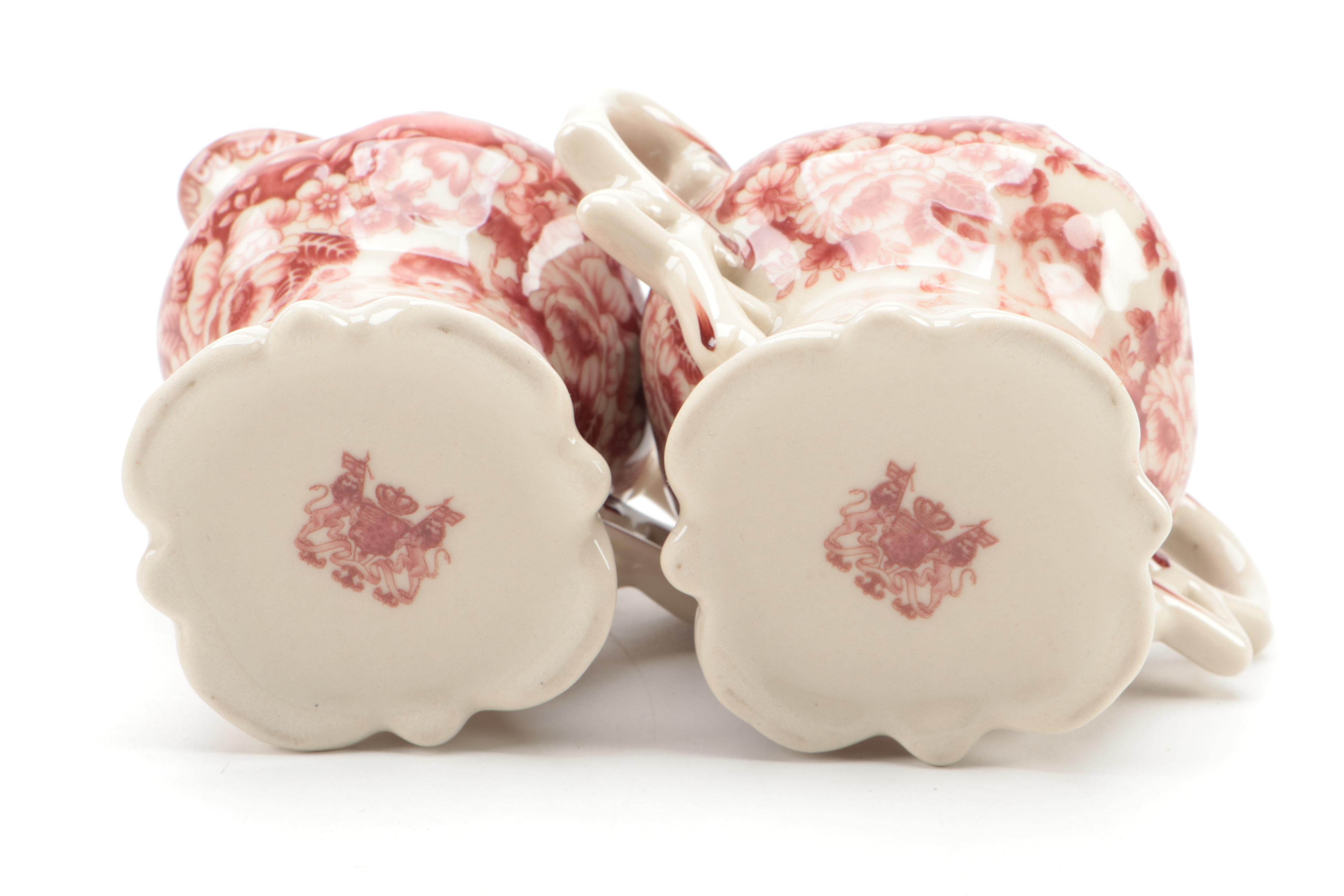 Victoriaware Pink Transferware Ironstone Tea and Coffee Set with Other Serveware