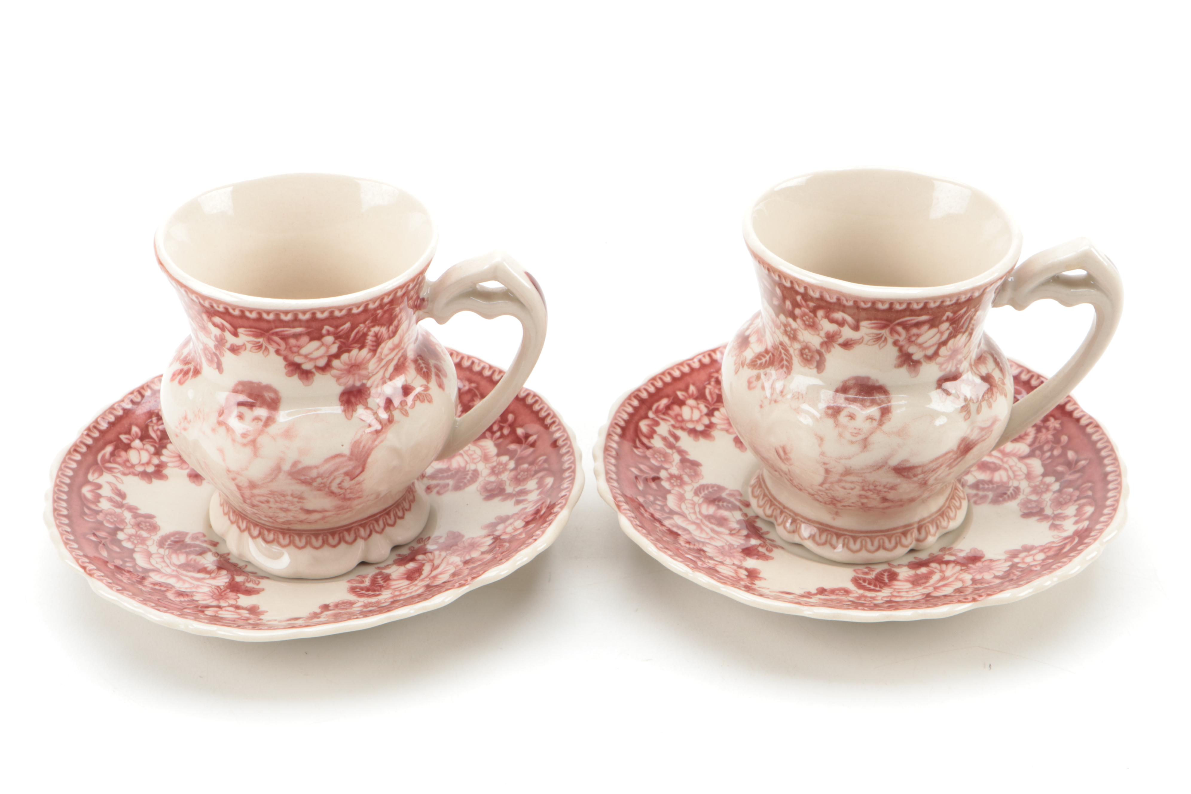 Victoriaware Pink Transferware Ironstone Tea and Coffee Set with Other Serveware