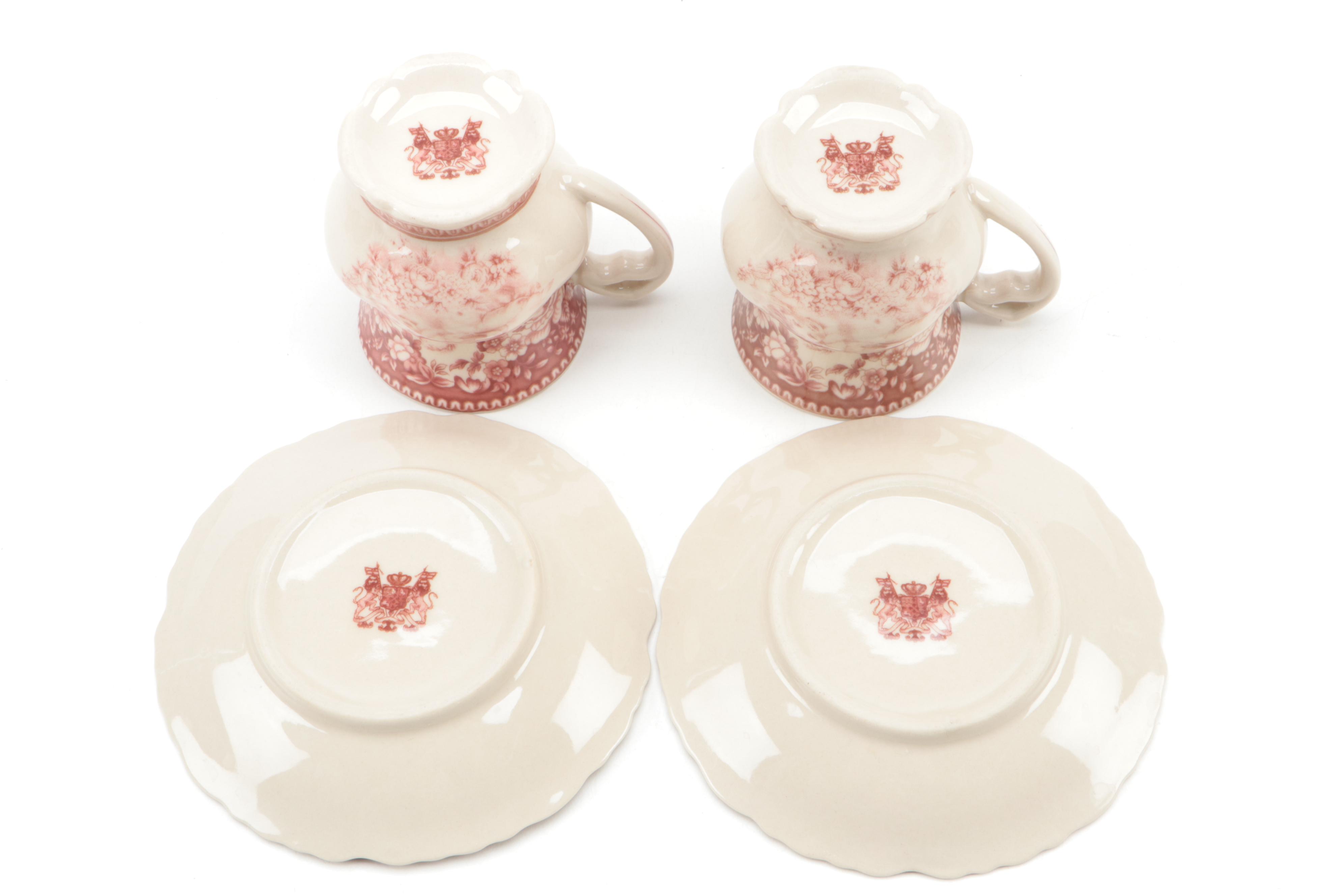 Victoriaware Pink Transferware Ironstone Tea and Coffee Set with Other Serveware