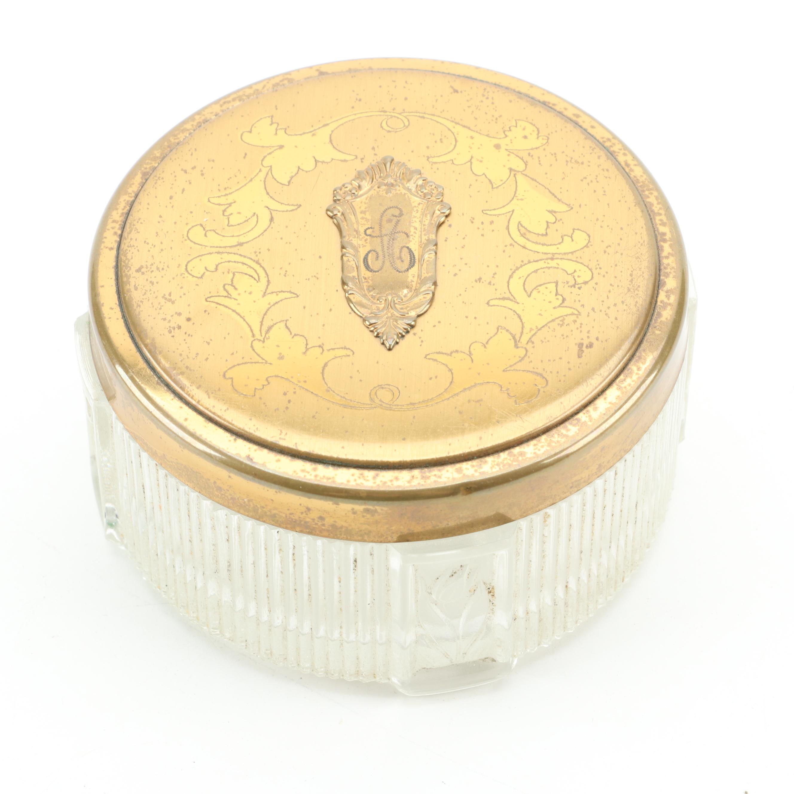 Illinois Glass Company and Other Glass Vanity Boxes with Florentine Wood Chest