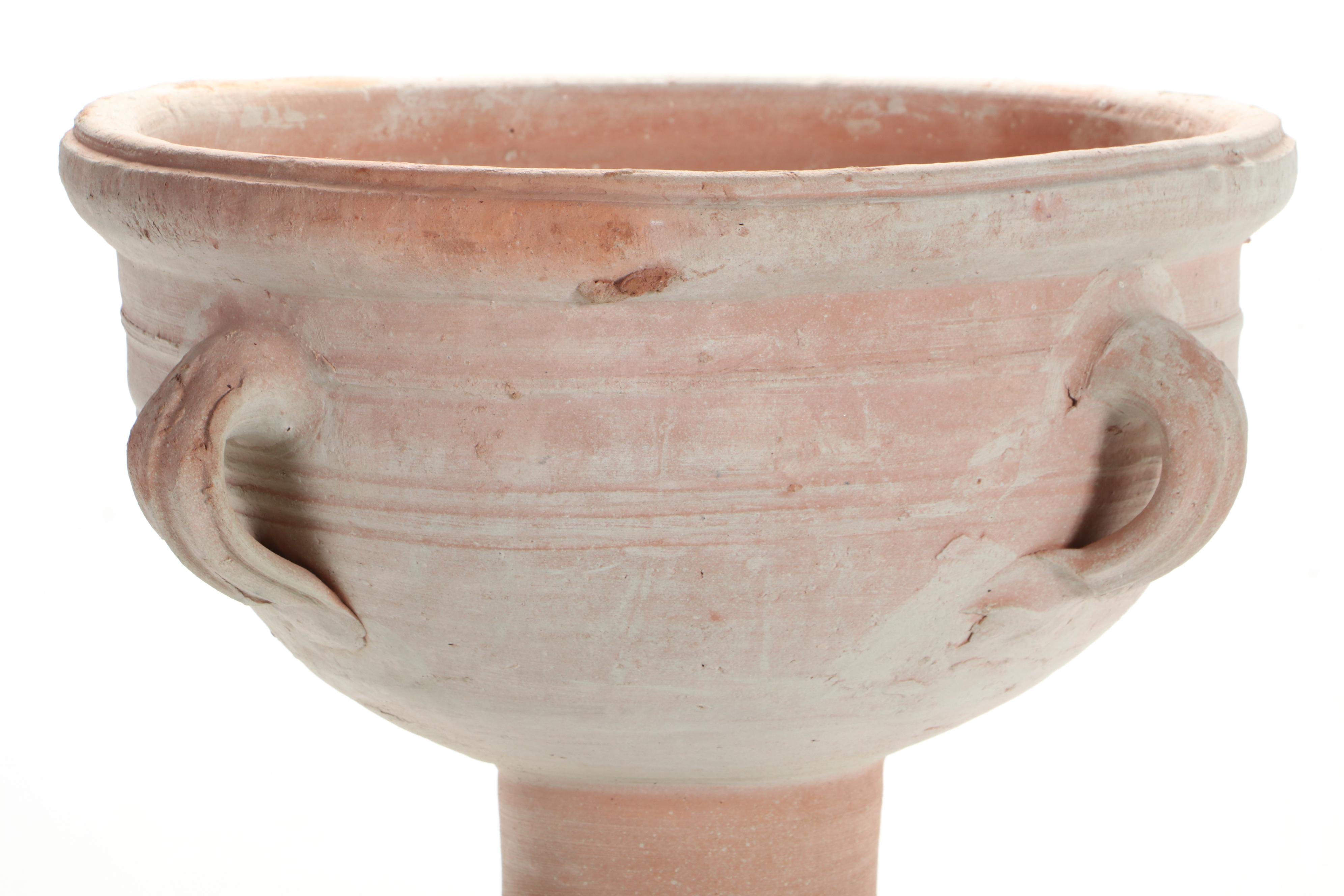 Egyptian Style Loop Handled Terracotta Pedestal Urn Planter