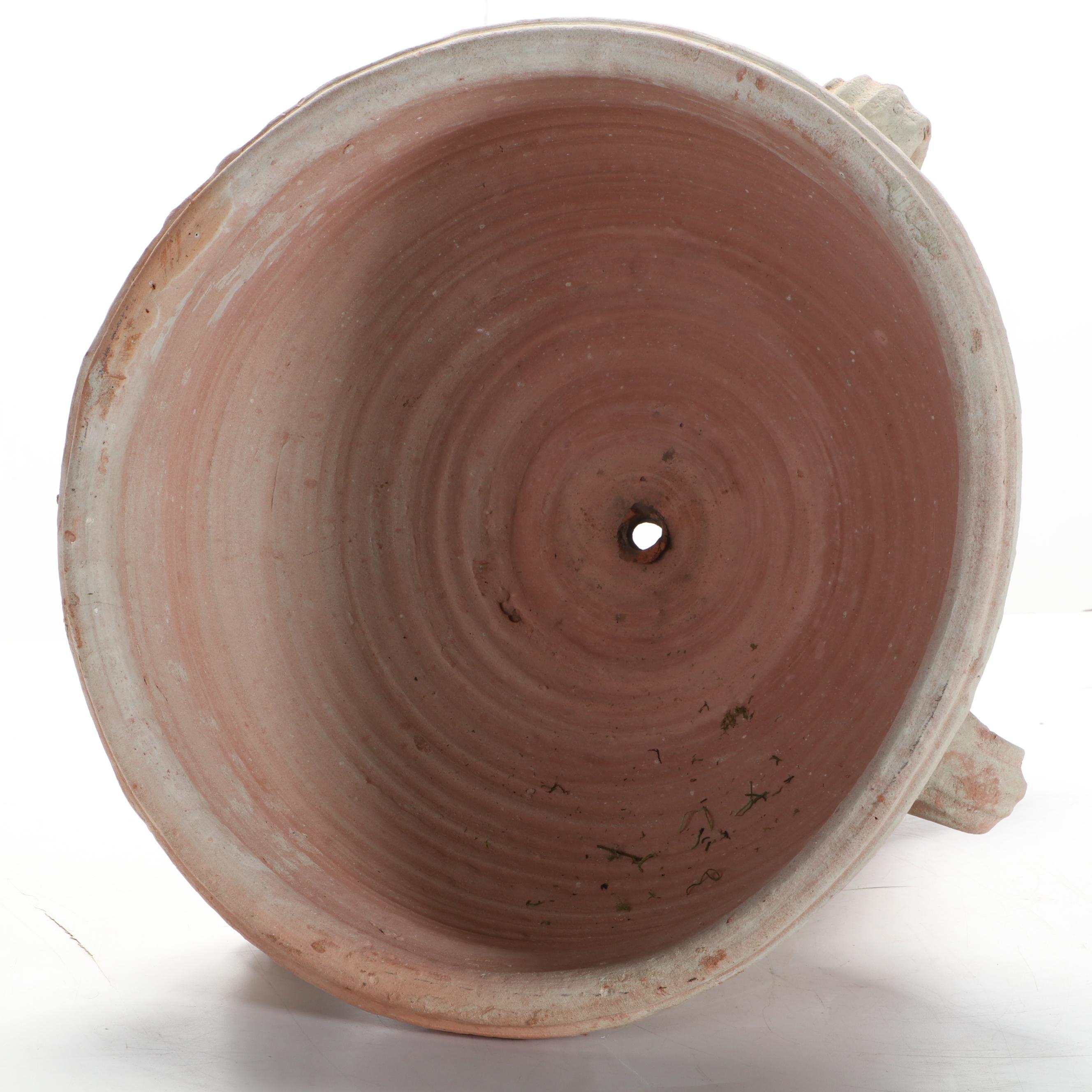 Egyptian Style Loop Handled Terracotta Pedestal Urn Planter