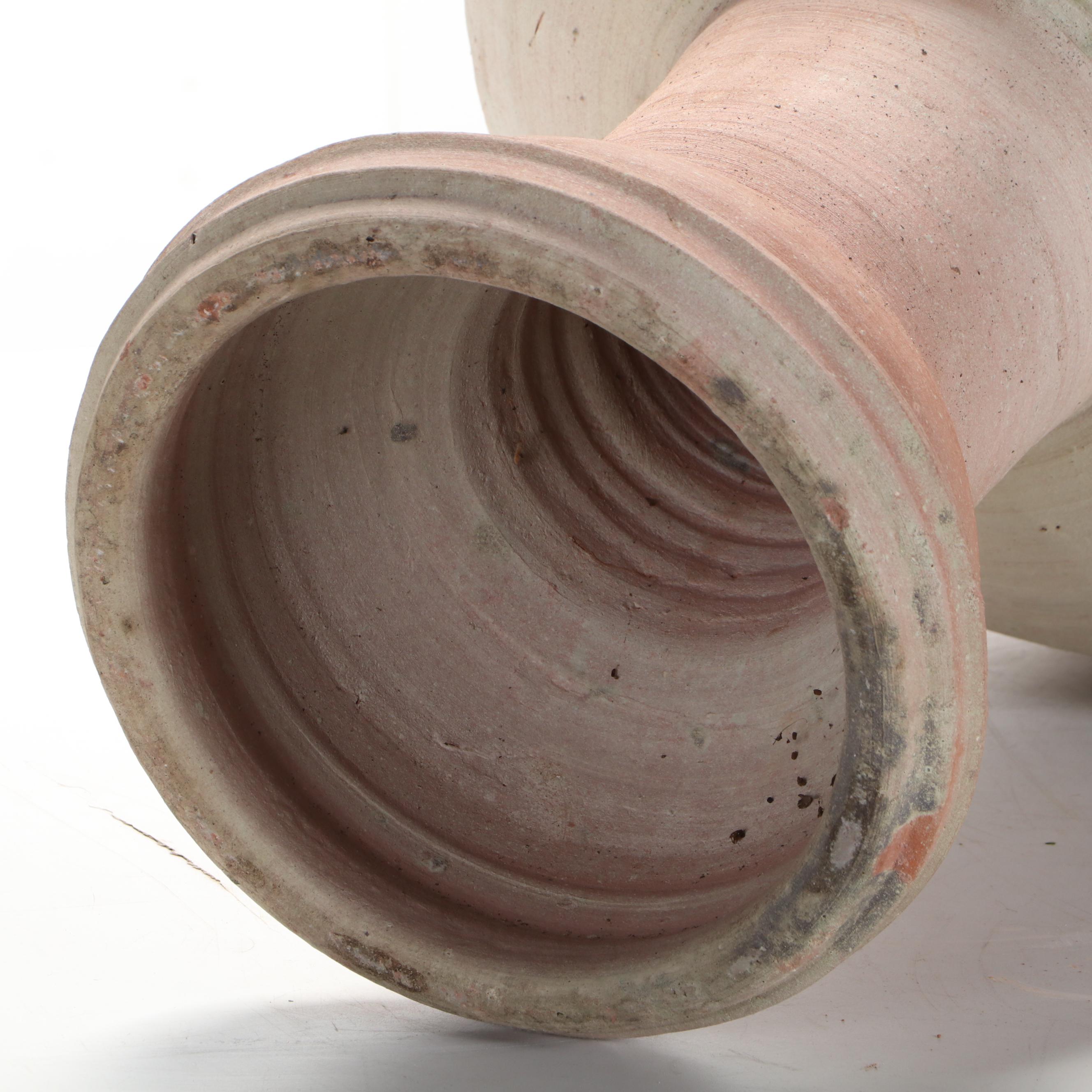 Egyptian Style Loop Handled Terracotta Pedestal Urn Planter