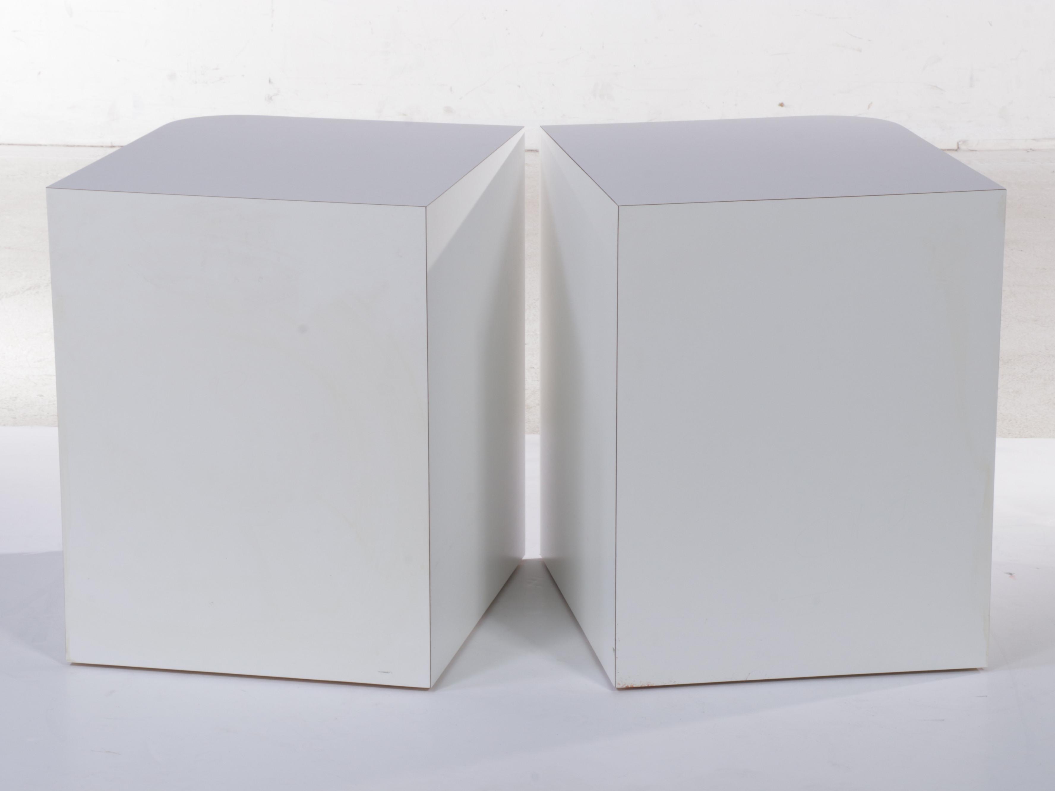 1/3 Pair of Post Modernist White Laminate Side Tables, Late 20th Century