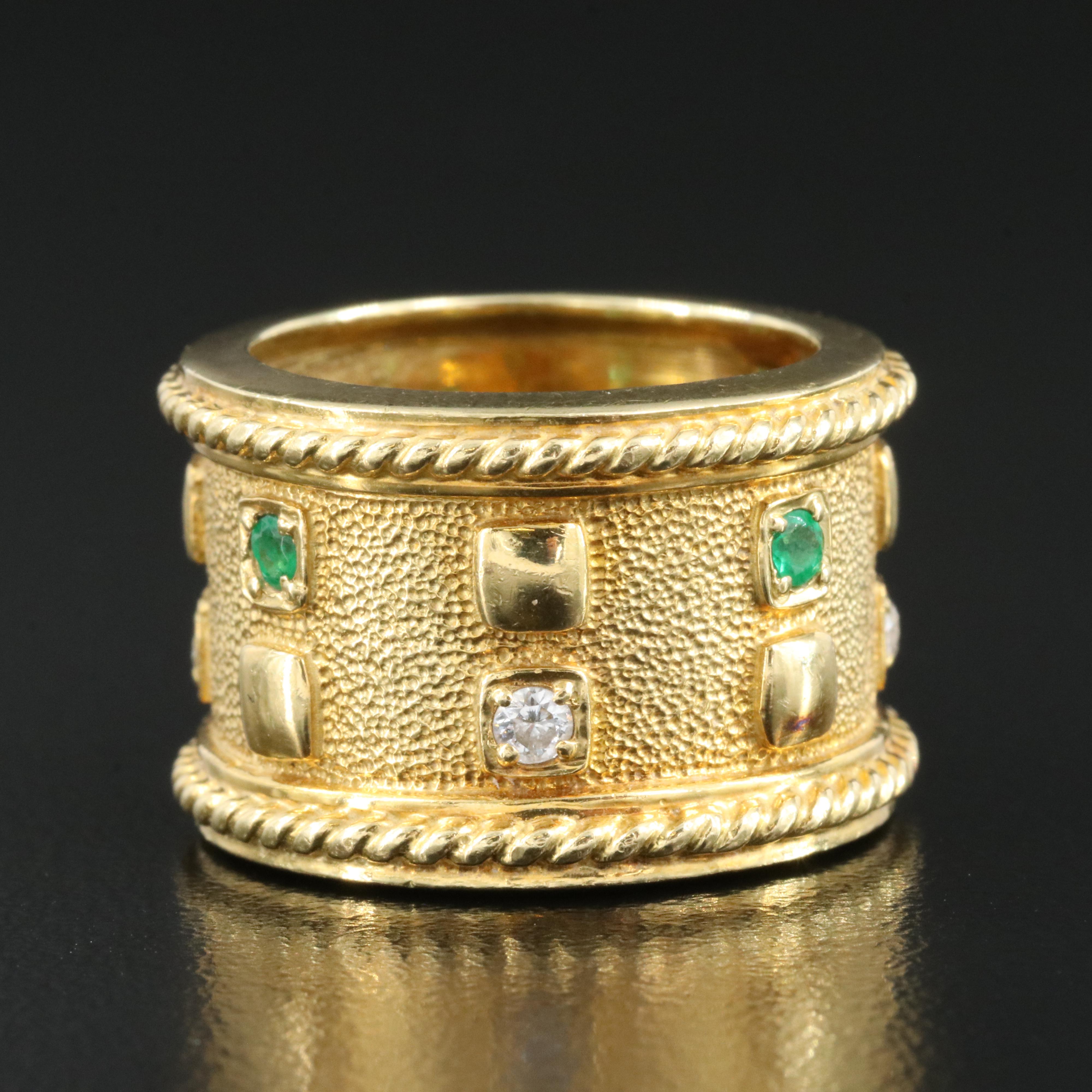 18K 0.16 CTW Diamond and Emerald Band