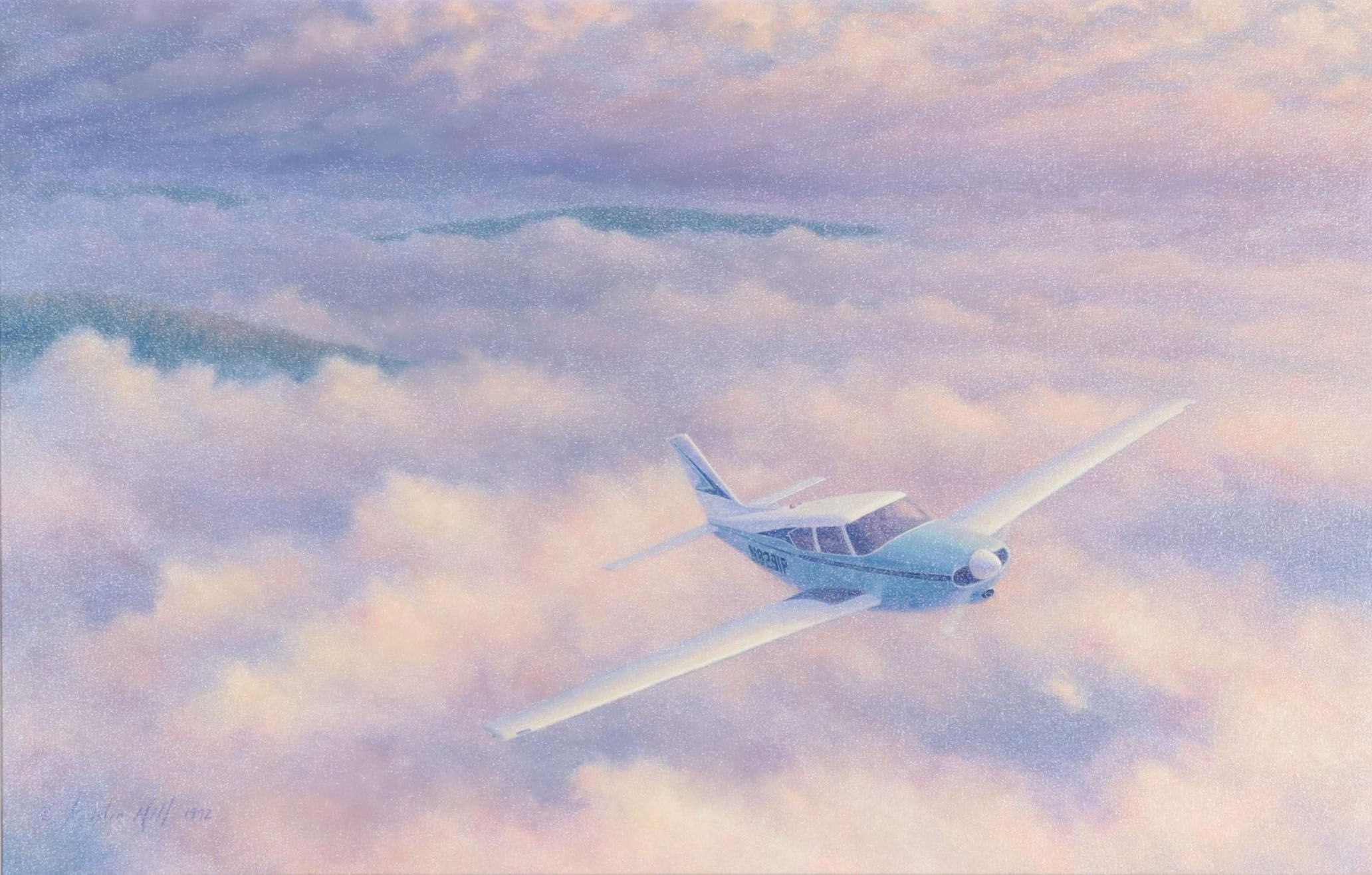 Kristin Hill Aviation Oil Painting of Jet, 1992