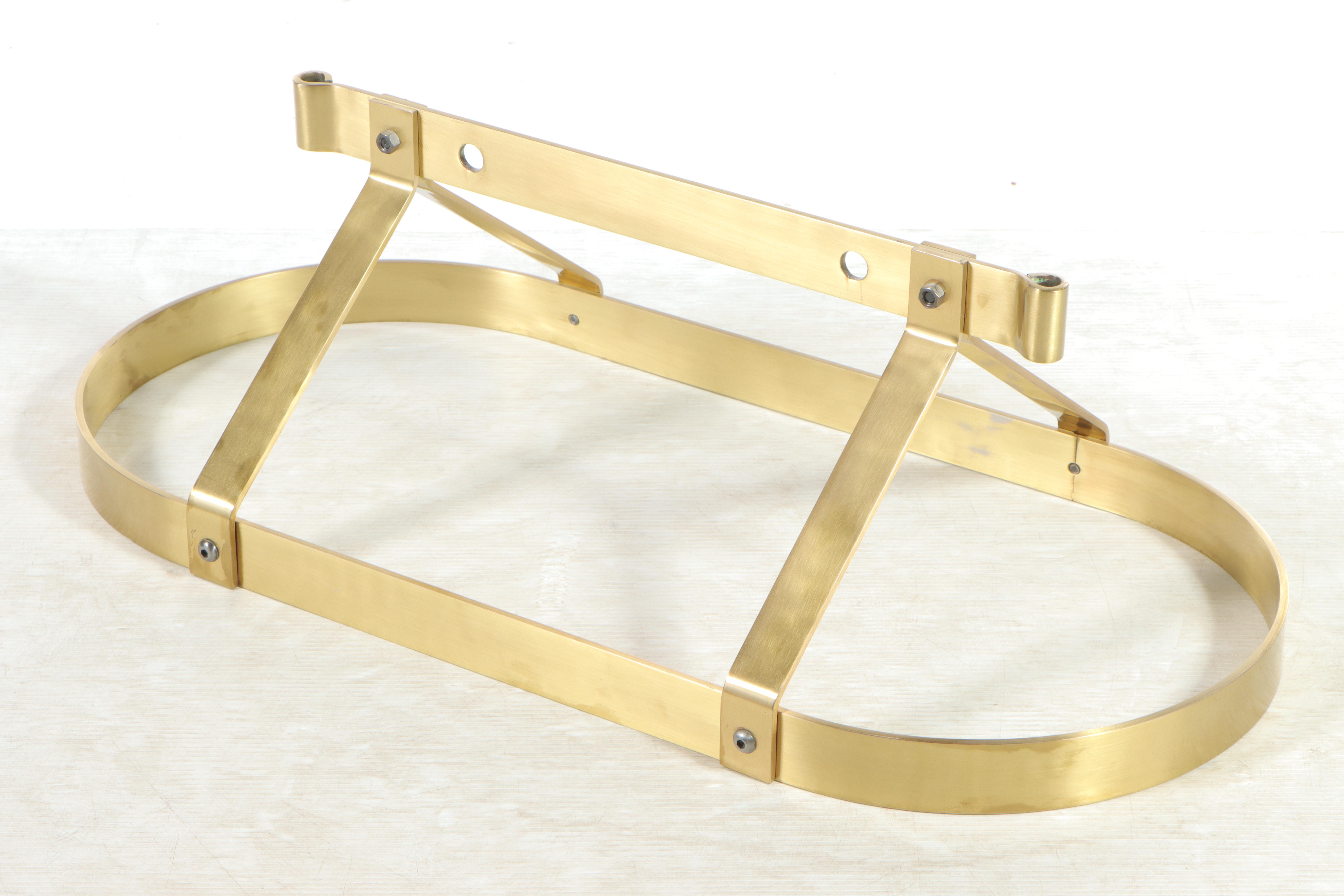 Brass-Patinated Steel Pot Rack with Fourteen Hooks