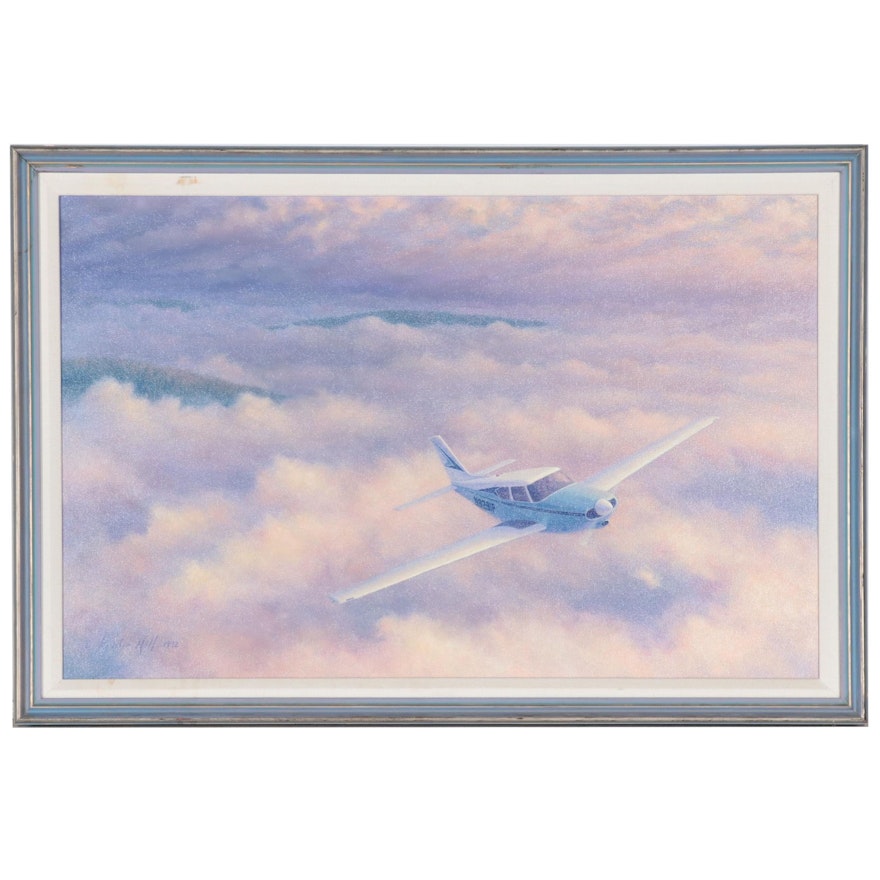 Kristin Hill Aviation Oil Painting of Jet, 1992