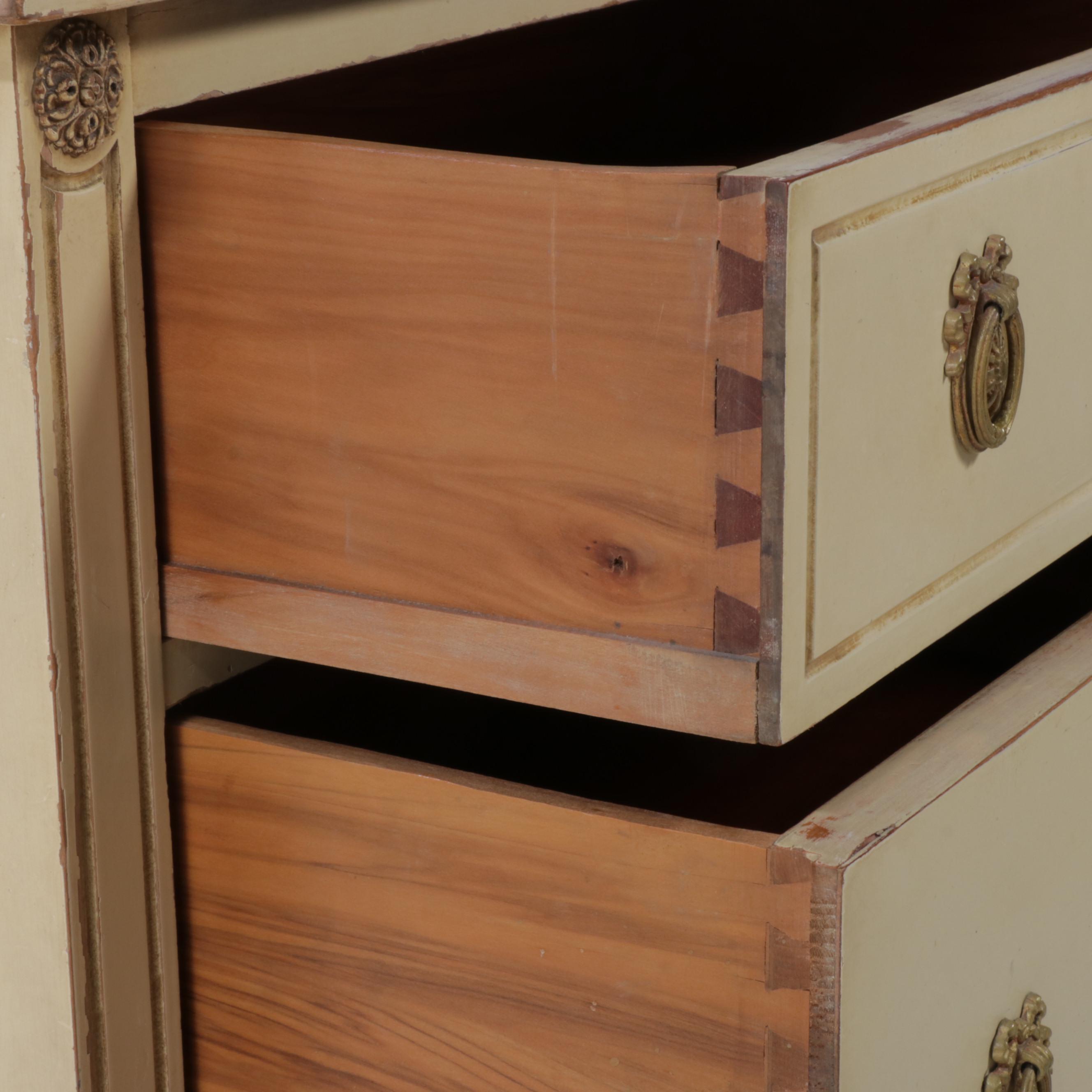 Louis XVI Style Cream-Painted Dresser with Mirror